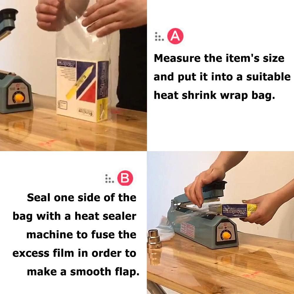 300 pcs Heat Shrink Wrap Bags 3 Sizes Clear Odorless POF Film for Packaging Gifts Soap Candles Bath Bombs