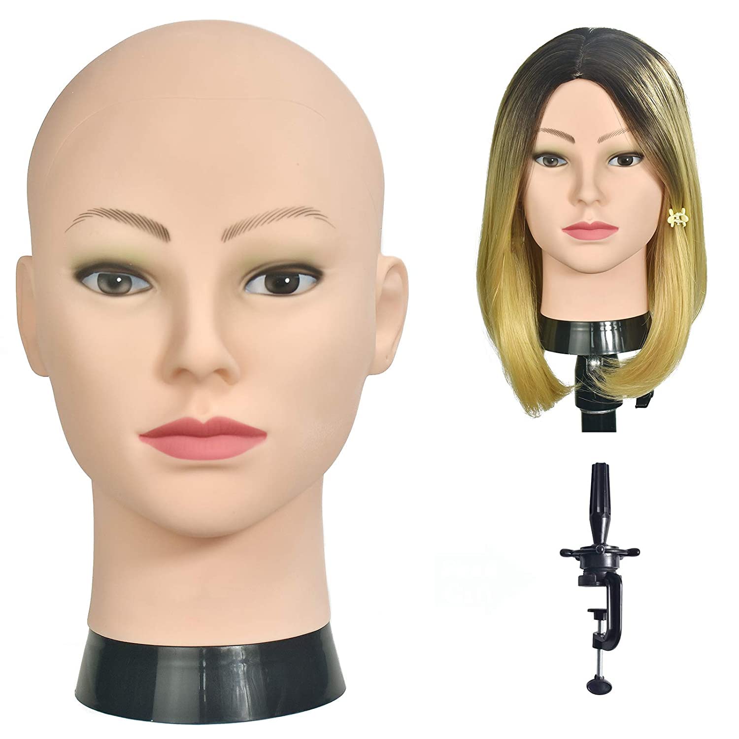 Professional Cosmetology Mannequin Head - Female Bald Head for Wigs and Makeup Practice