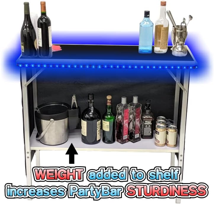 PARTYPONG Folding Portable Party Bar with LED Lights Black Hawaiian Skirts Storage and Carry Case