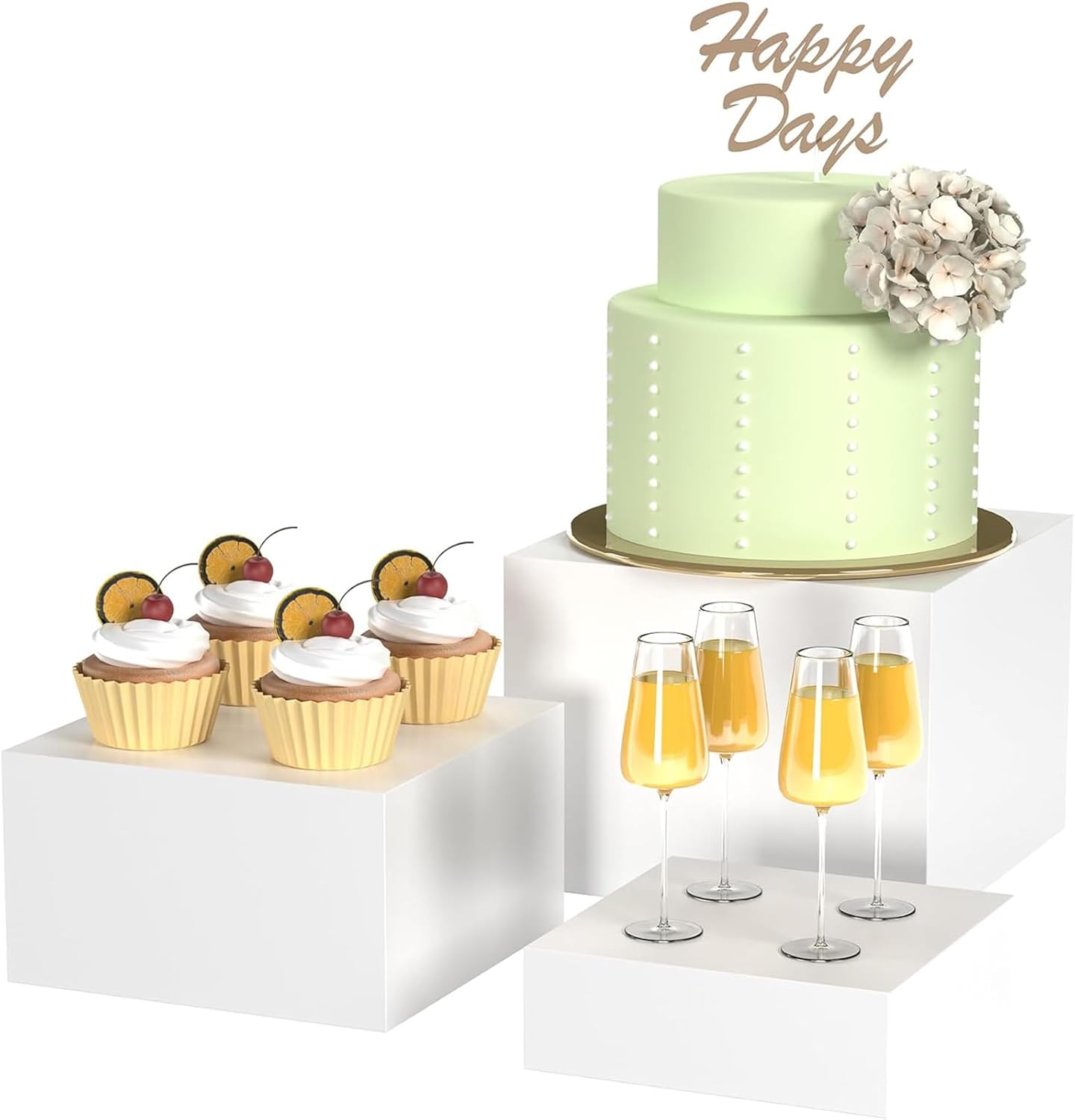 Laumffon Buffet Risers 3Pcs White Acrylic Cube Display Stands