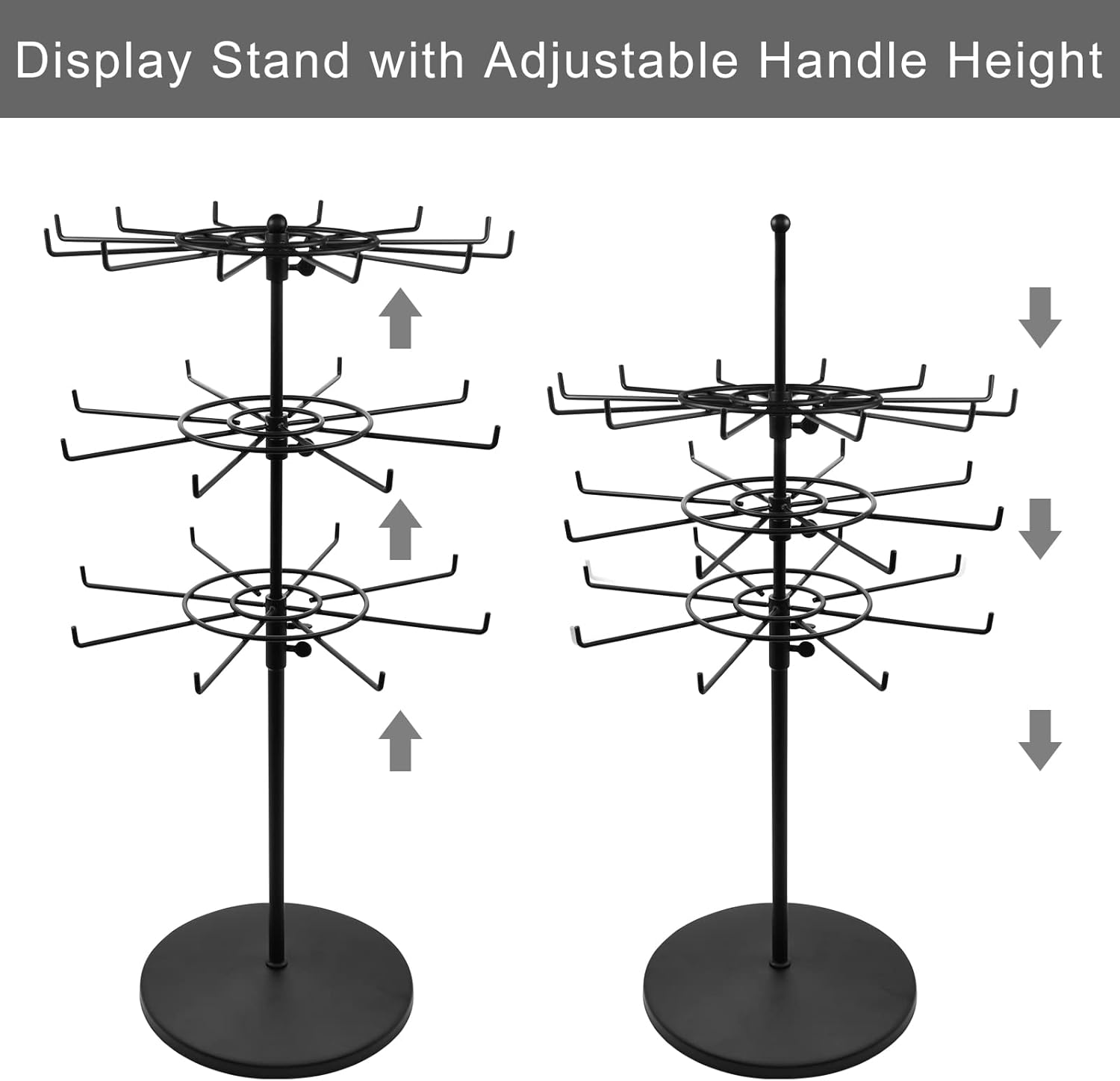 Heavy Duty Adjustable Three Tier Counter Top Spinner Display Stand Black
