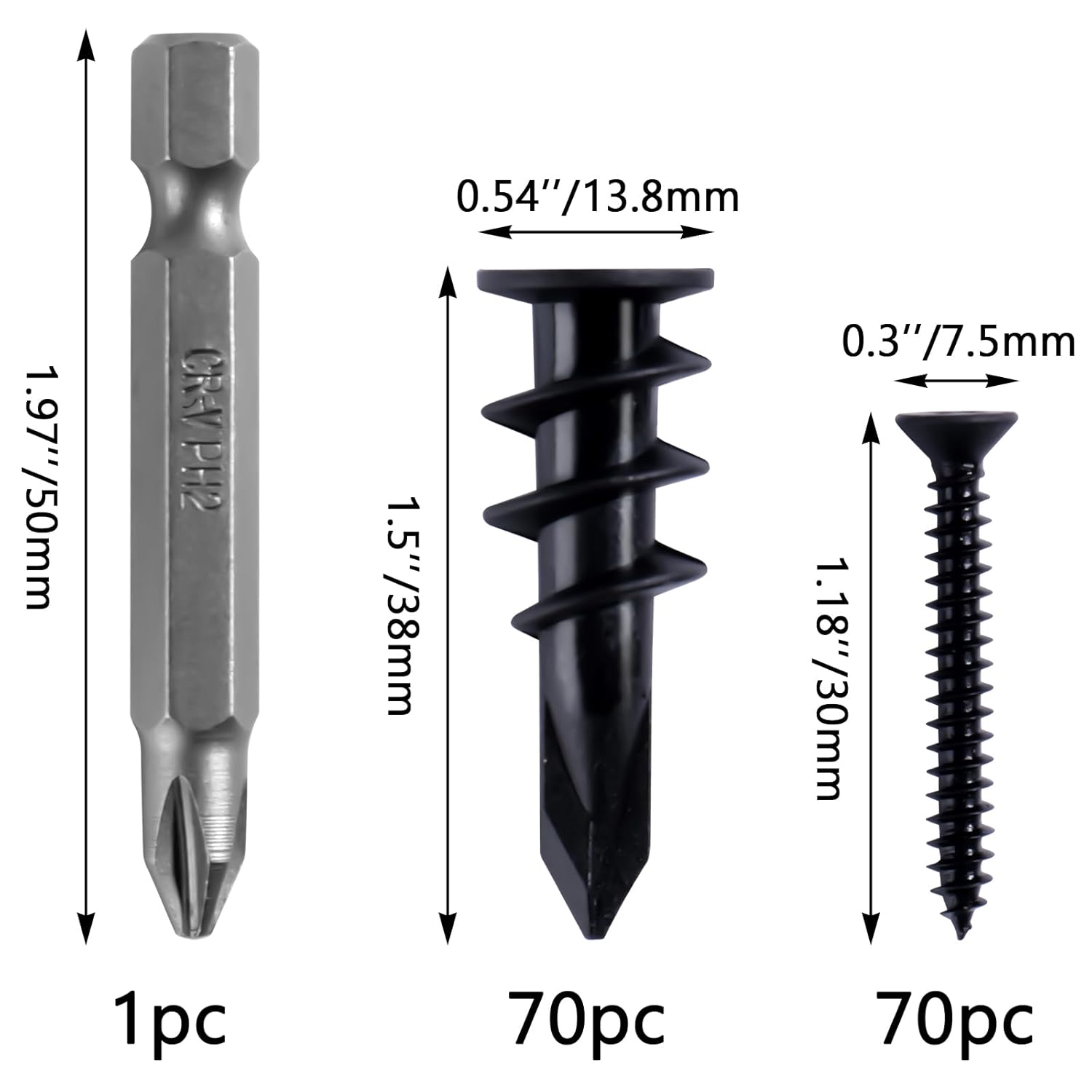 KURUI Black Self Drilling Drywall Anchors 140PC Heavy Duty Hanging Kit