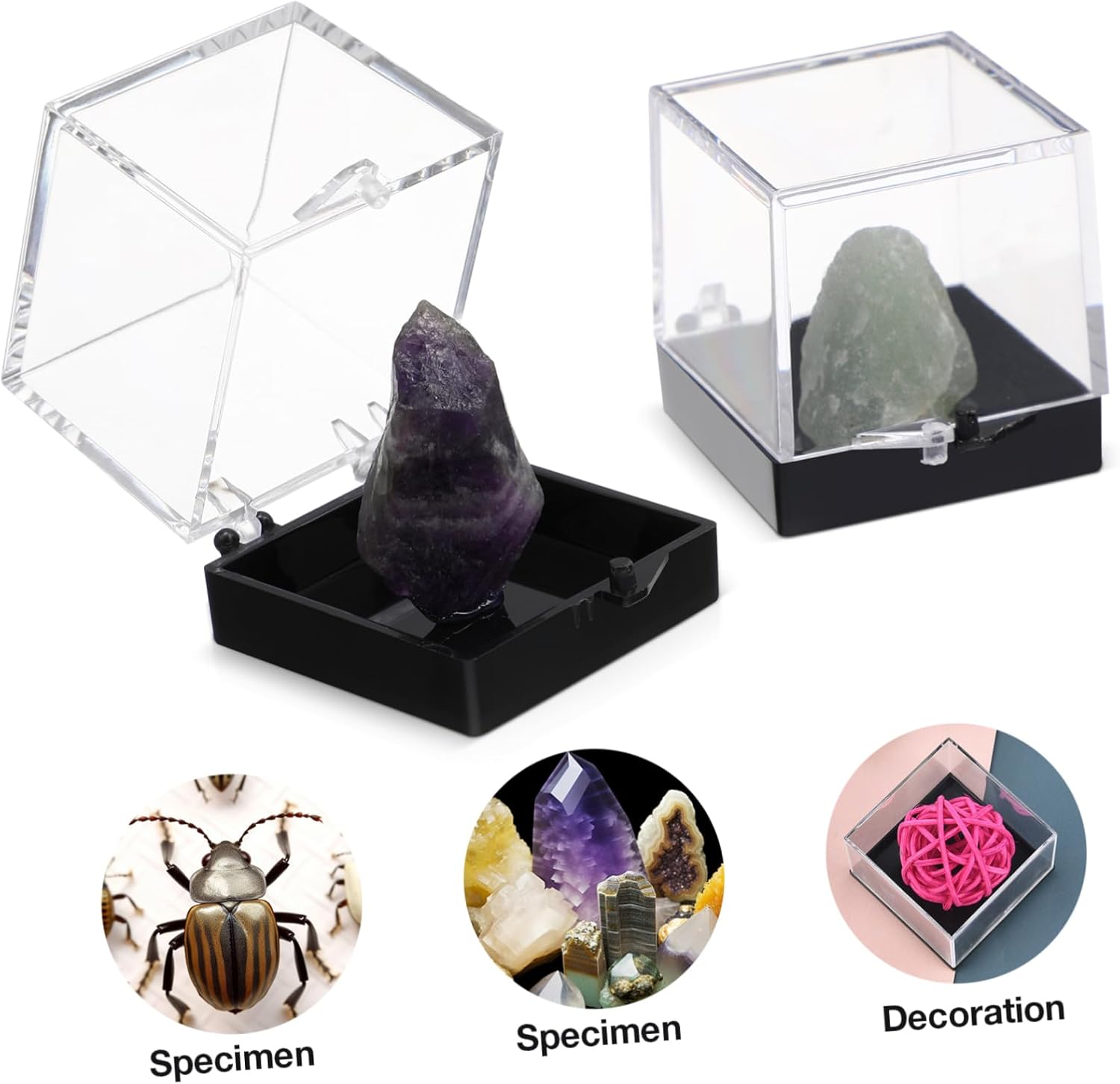 ABOOFAN 48Pcs Plastic Transparent Display Case for Mineral Specimens