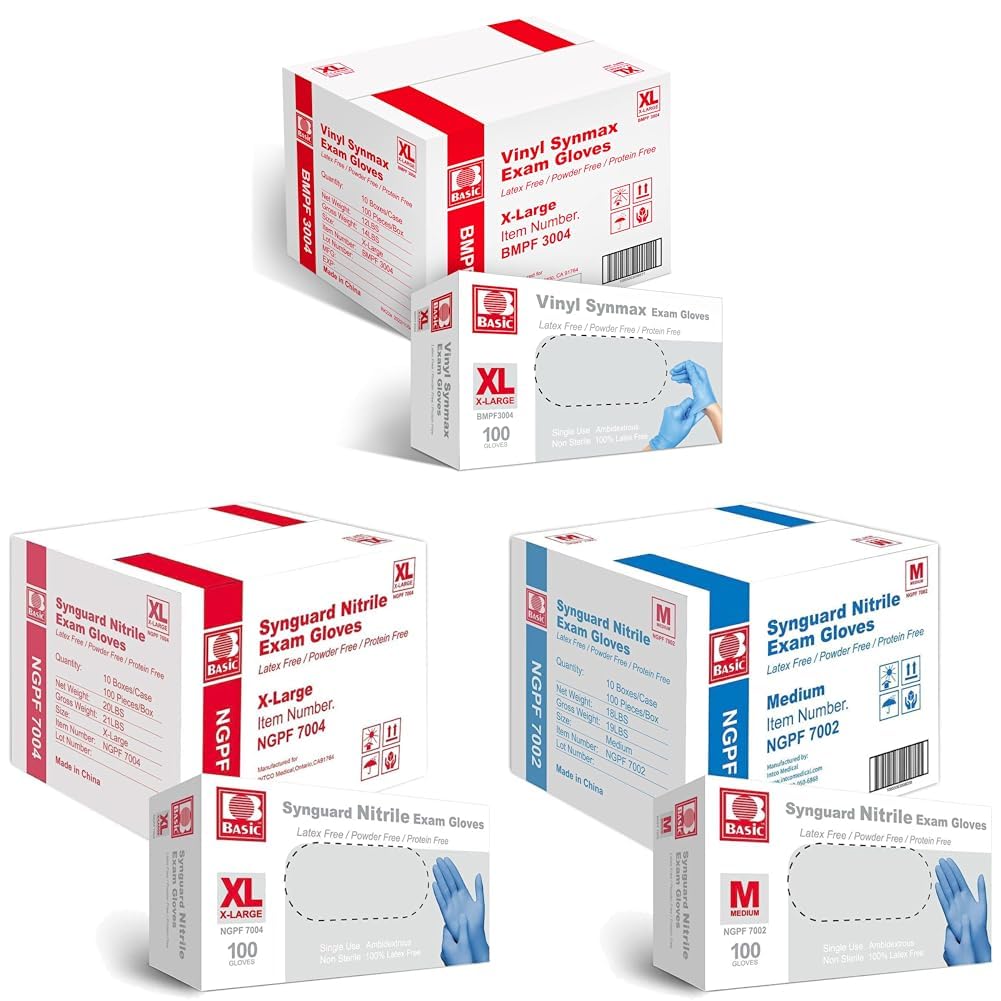 Basic Synmax Vinyl Nitrile Exam Gloves - Latex-Free Powder-Free Medium 1000 pcs
