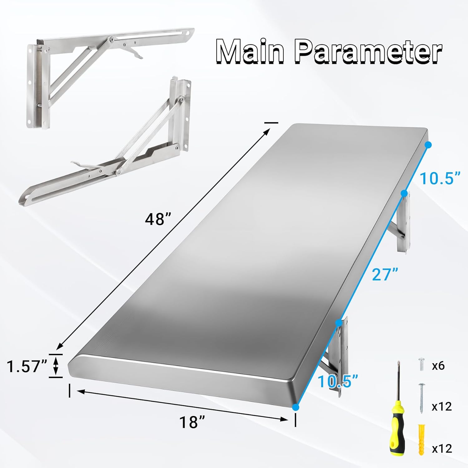 Folding Concession Shelf 48x18 Stainless Steel Serving Rack