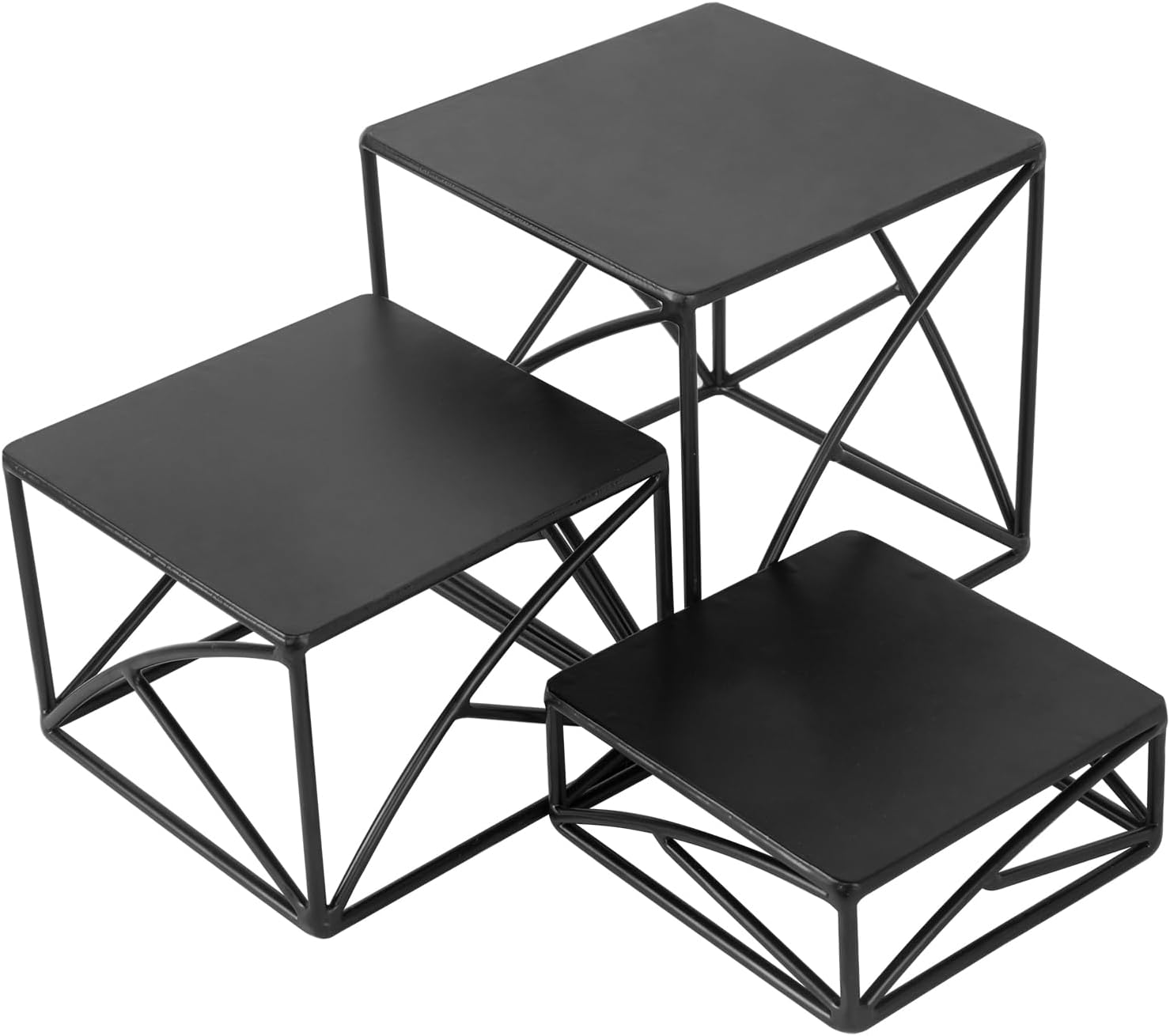 MyGift 3Pc Food Display Risers Set Matte Black Metal Serving Stands