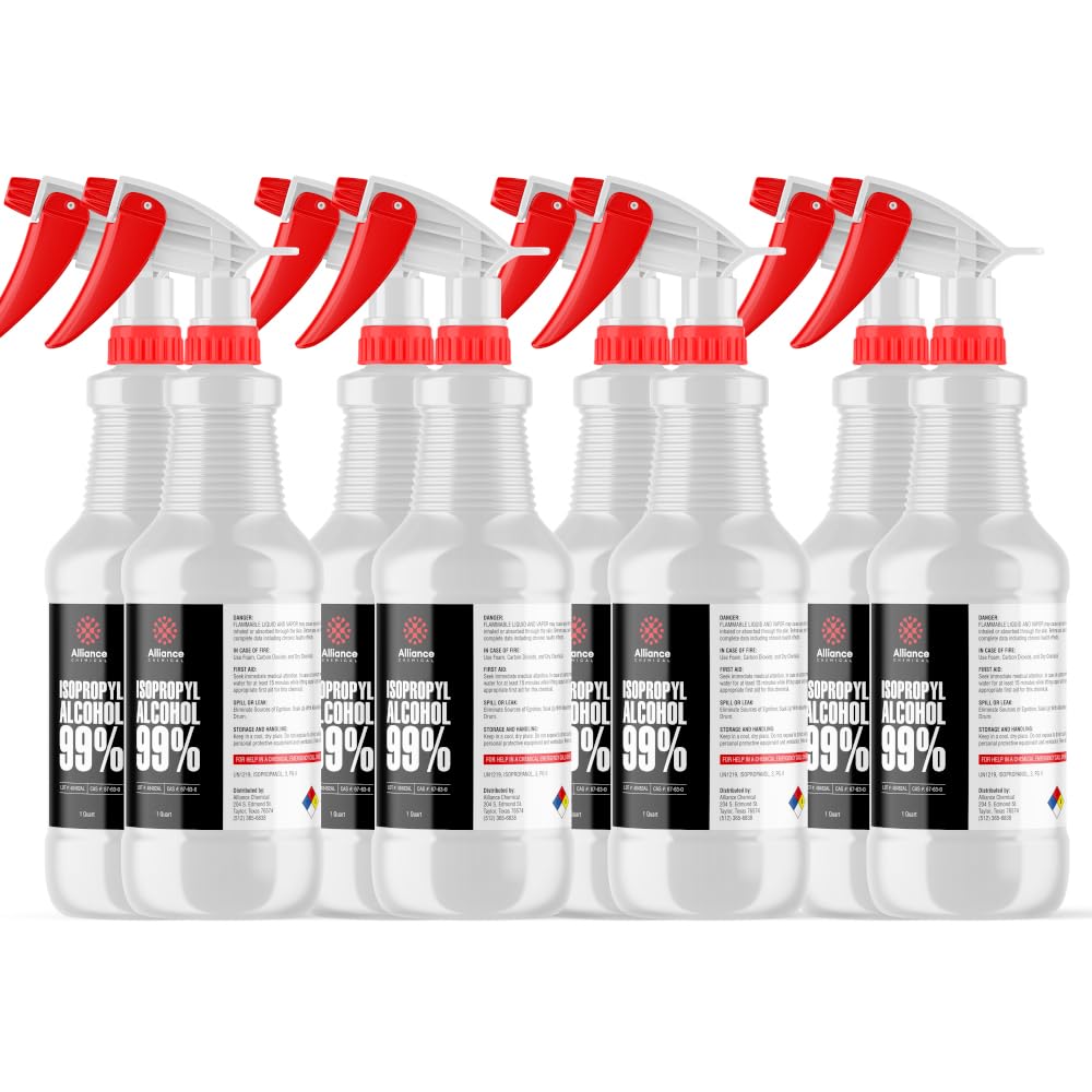 99 Isopropyl Alcohol 8 Quart Bottles with Spray Tops for Industrial Cleaning