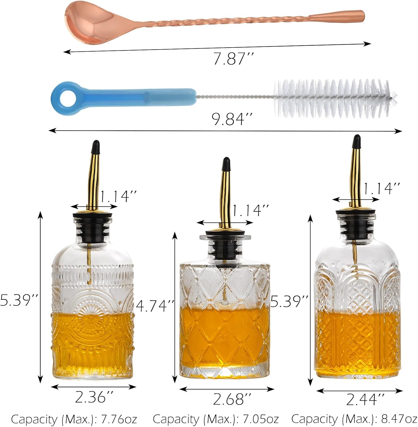 WHJY 3 Pack Small Syrup Dispenser with Pour Spout and Cleaning Tools