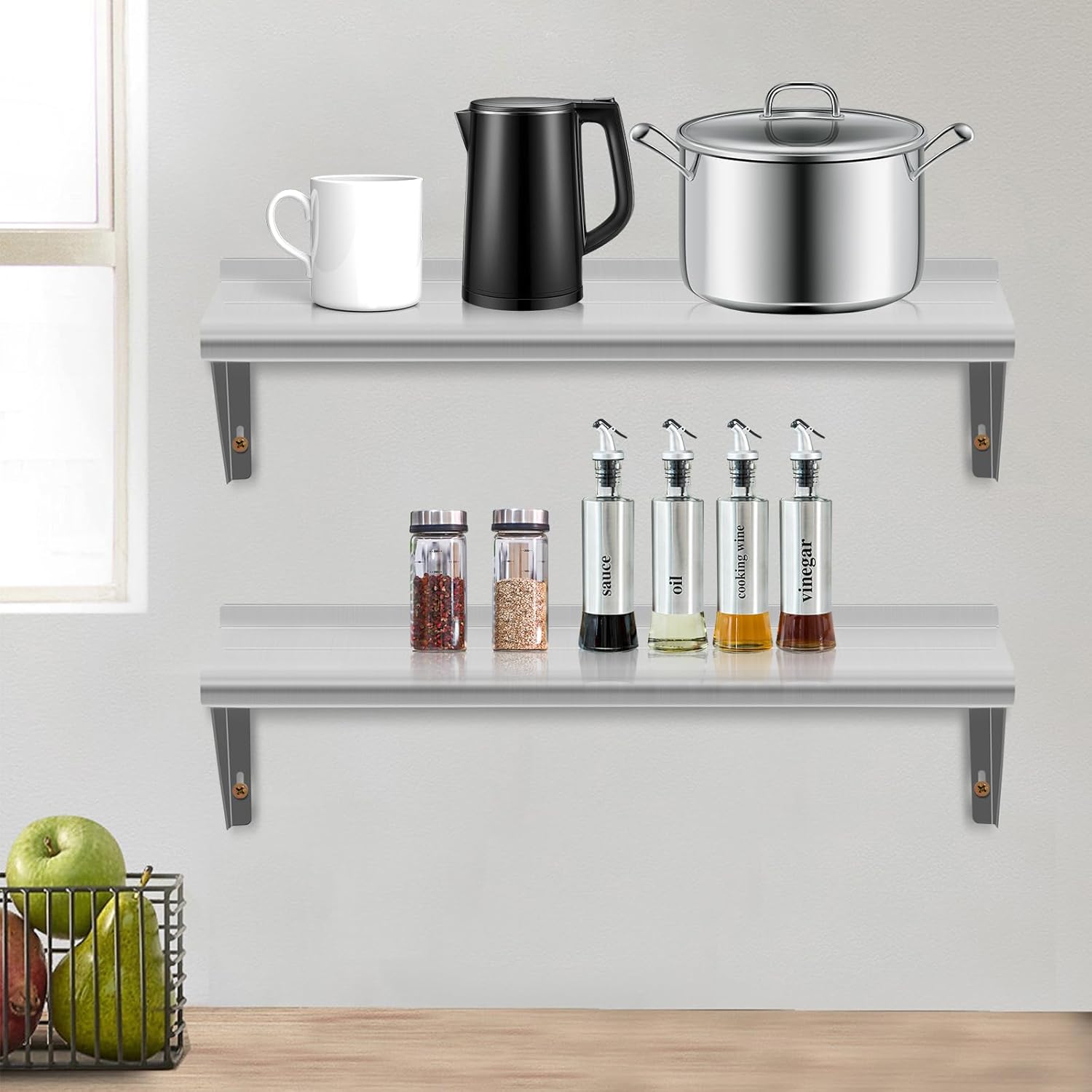 RAILEN Stainless Steel Floating Shelving 2PACKS