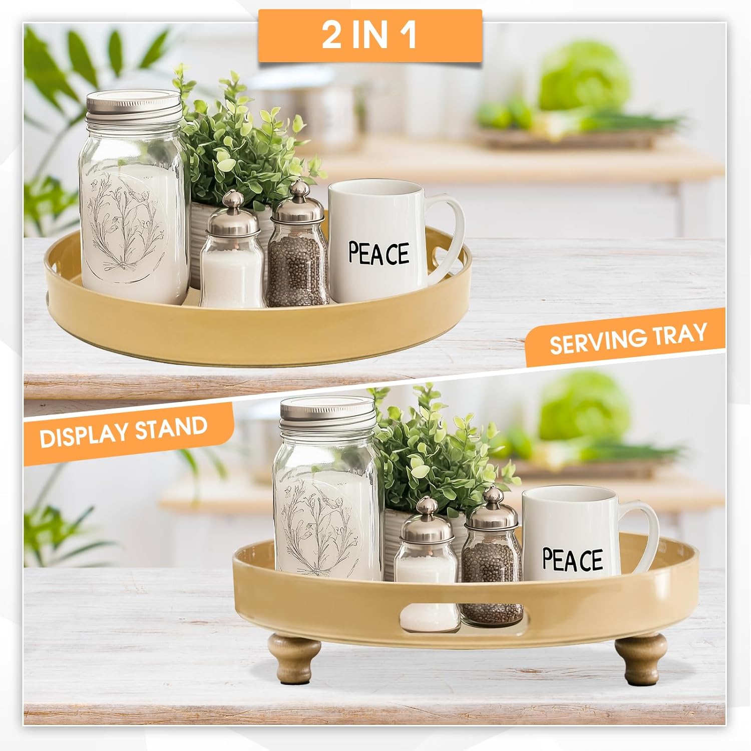 MAONAME Gold Display Riser Decorative Tray 2 in 1