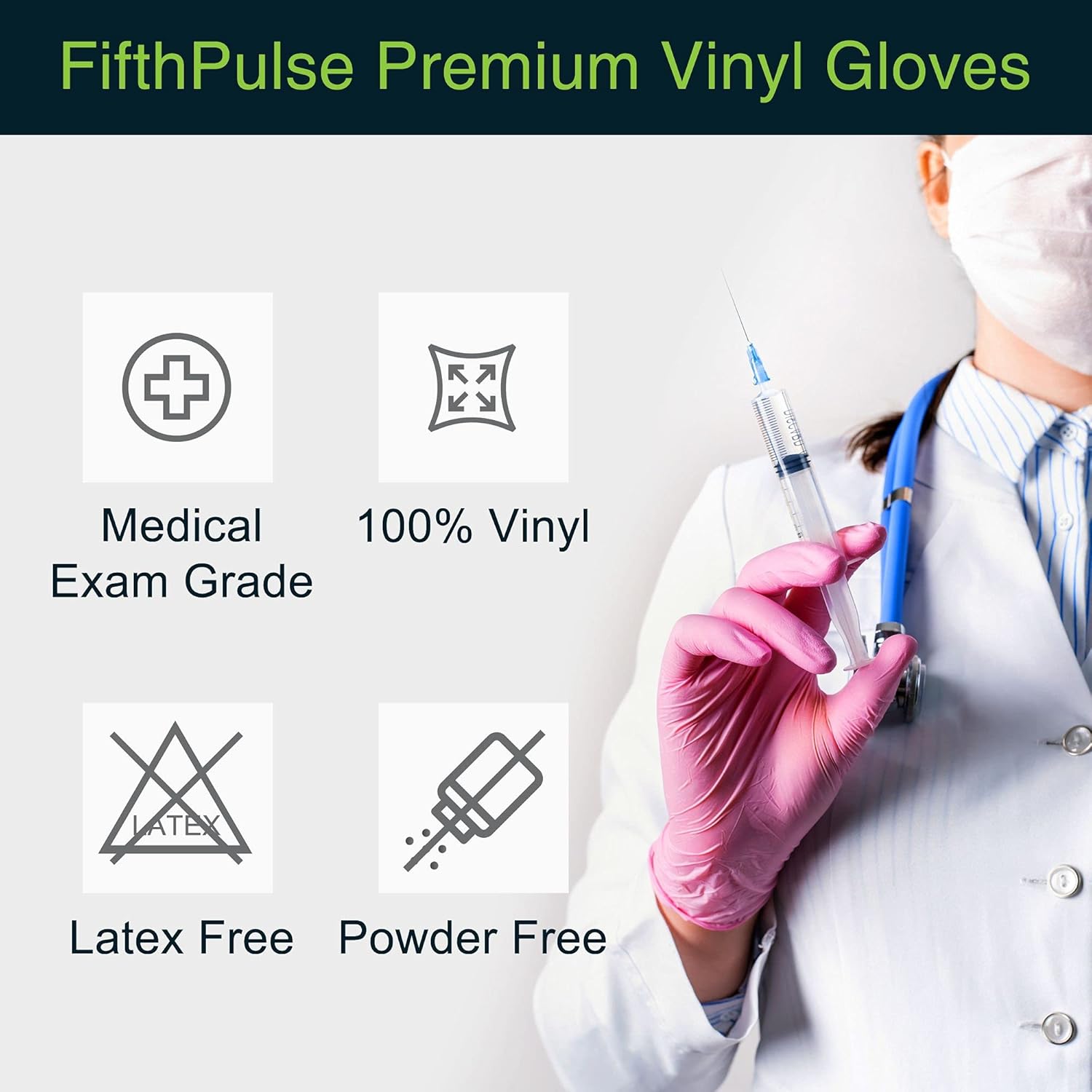 FifthPulse Pink Vinyl Disposable Gloves 100 Pack