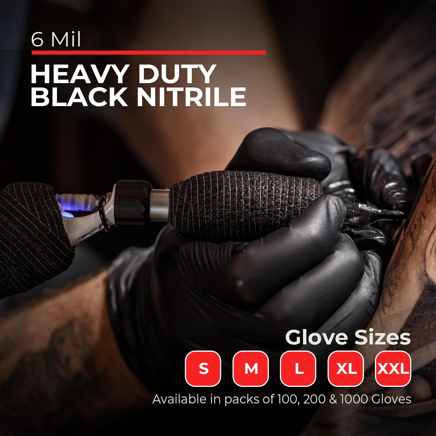 Heavy Duty 6 Mil Black Nitrile Gloves - Bulk Case of 1000