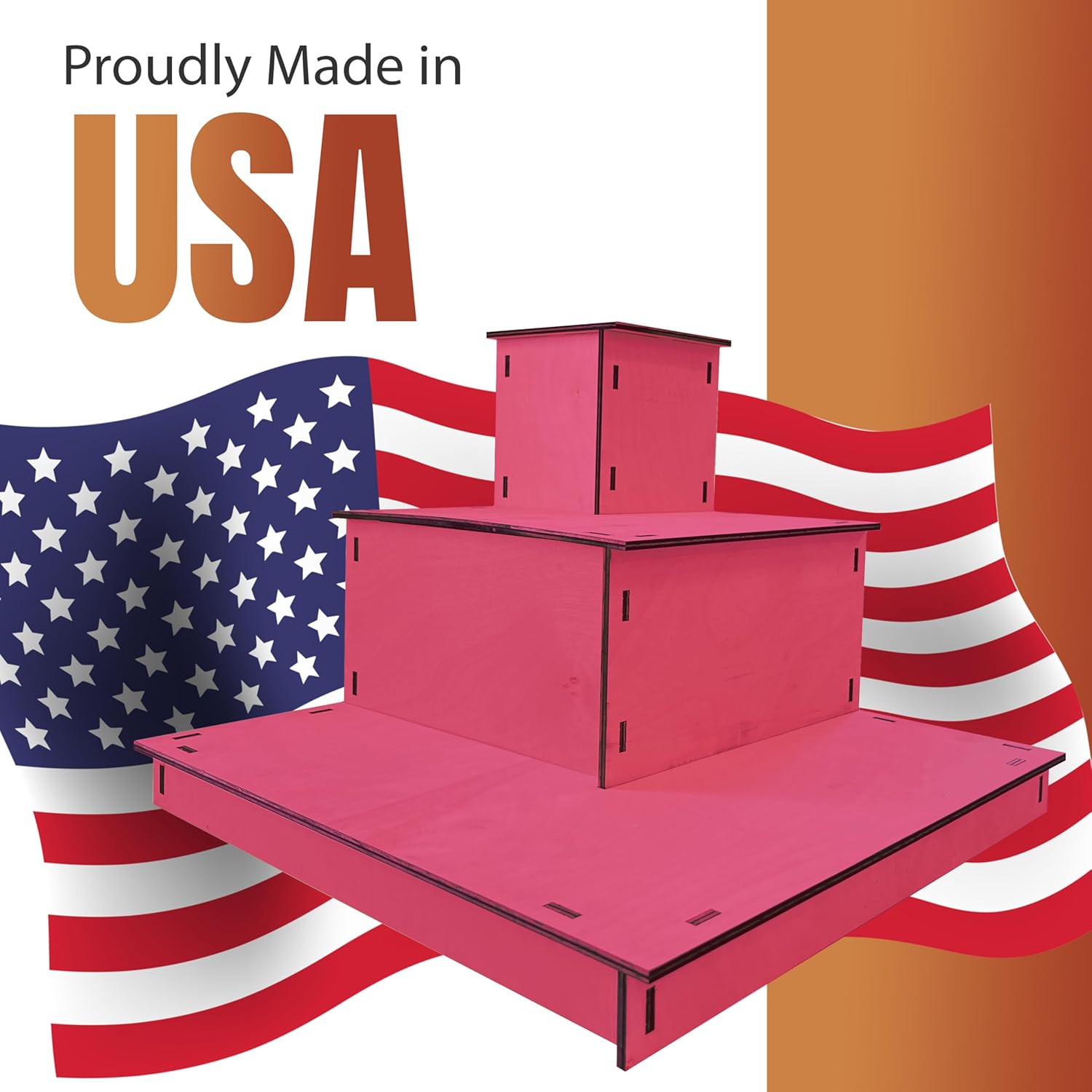 Torched Displays 3-Tier Wooden Display Stand Pink Corner