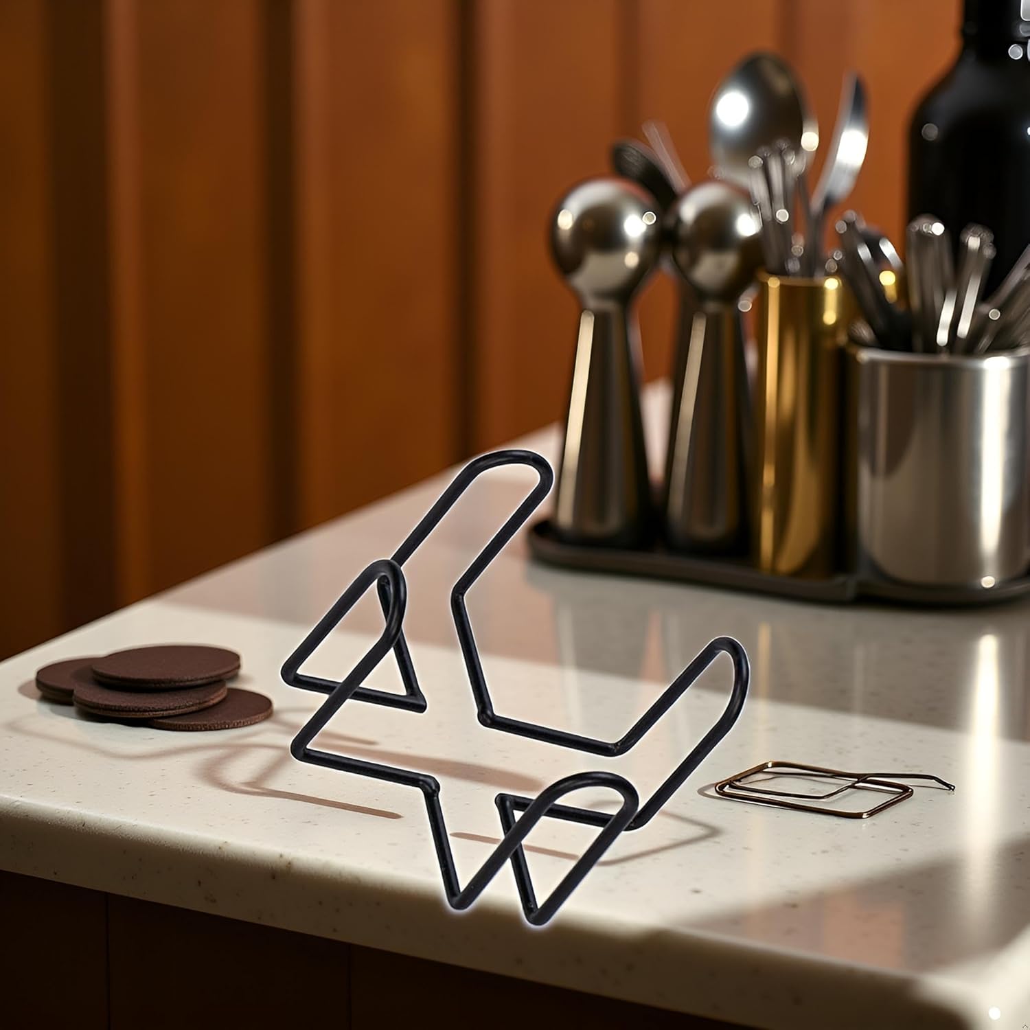 GANPUB Black Iron Coaster Holder Rack Shelf for Round and Square Coasters Bar Storage Organizer