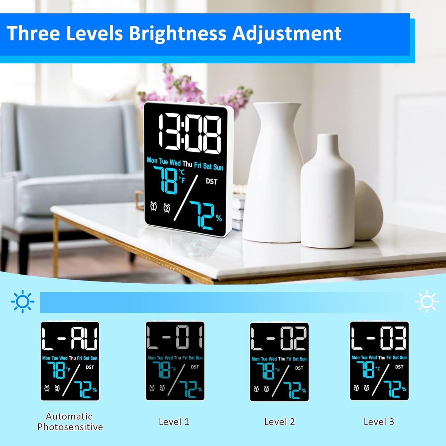 55 Inch Digital Thermometer Hygrometer Alarm Clock for Desk and Home