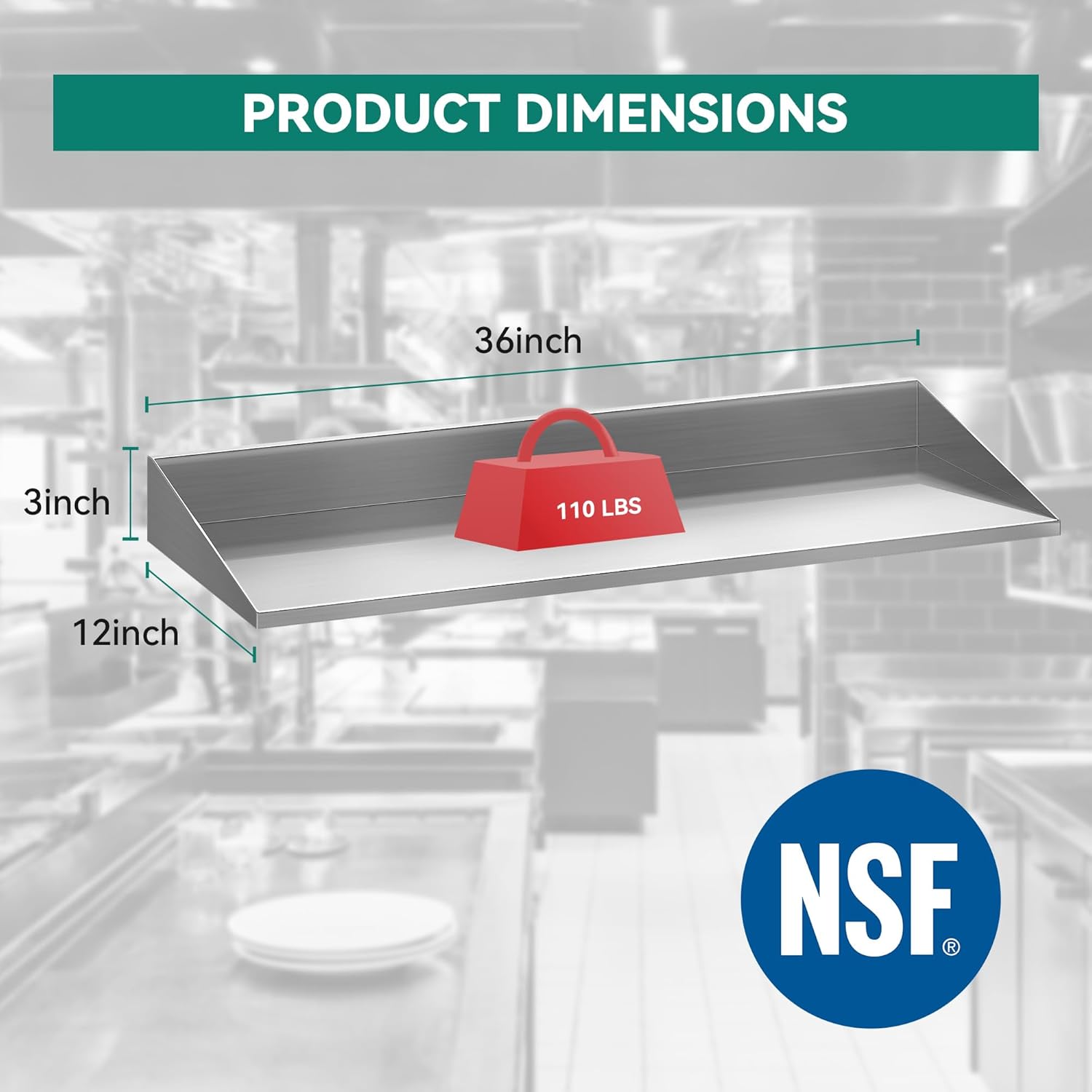 YitaHome 12x36 Inch Stainless Steel Wall Mount Shelf