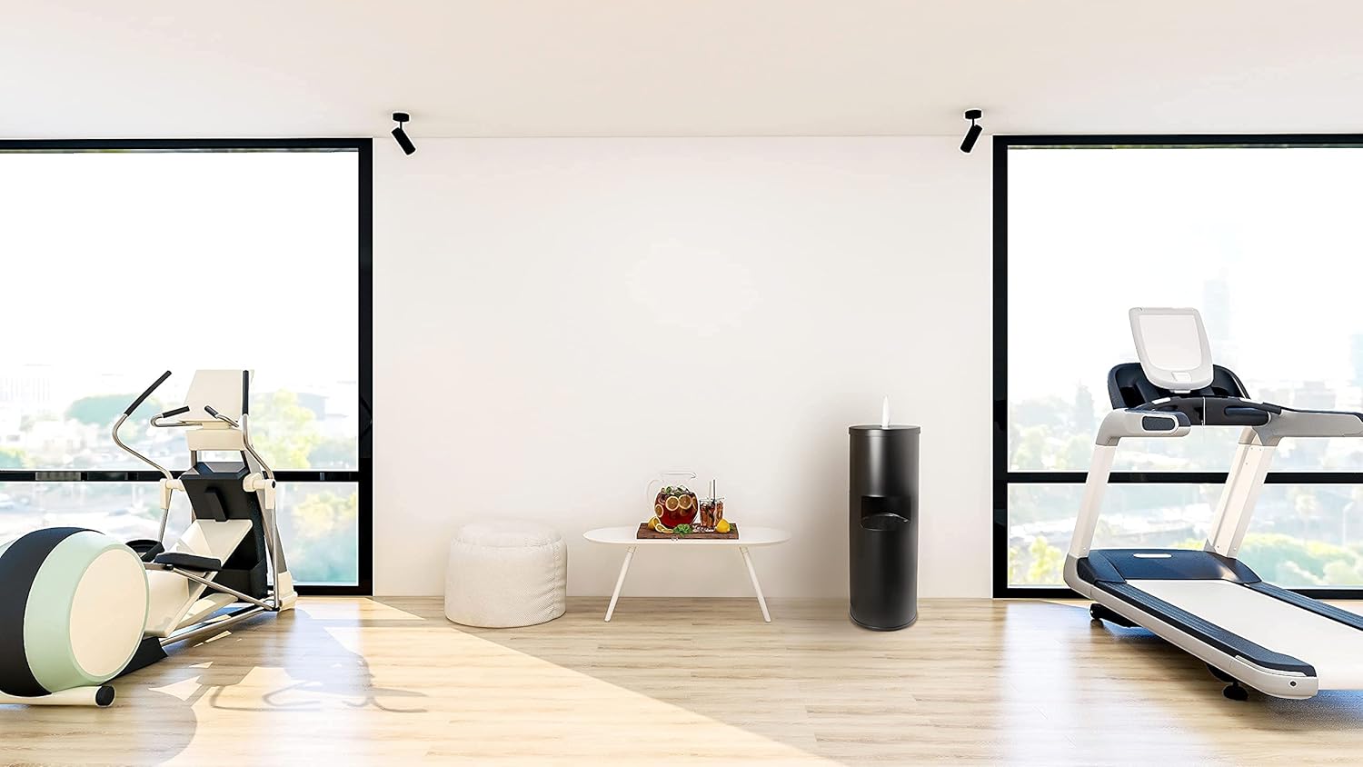 Black Stainless Steel Floor Stand Wipe Dispenser with Trash Can