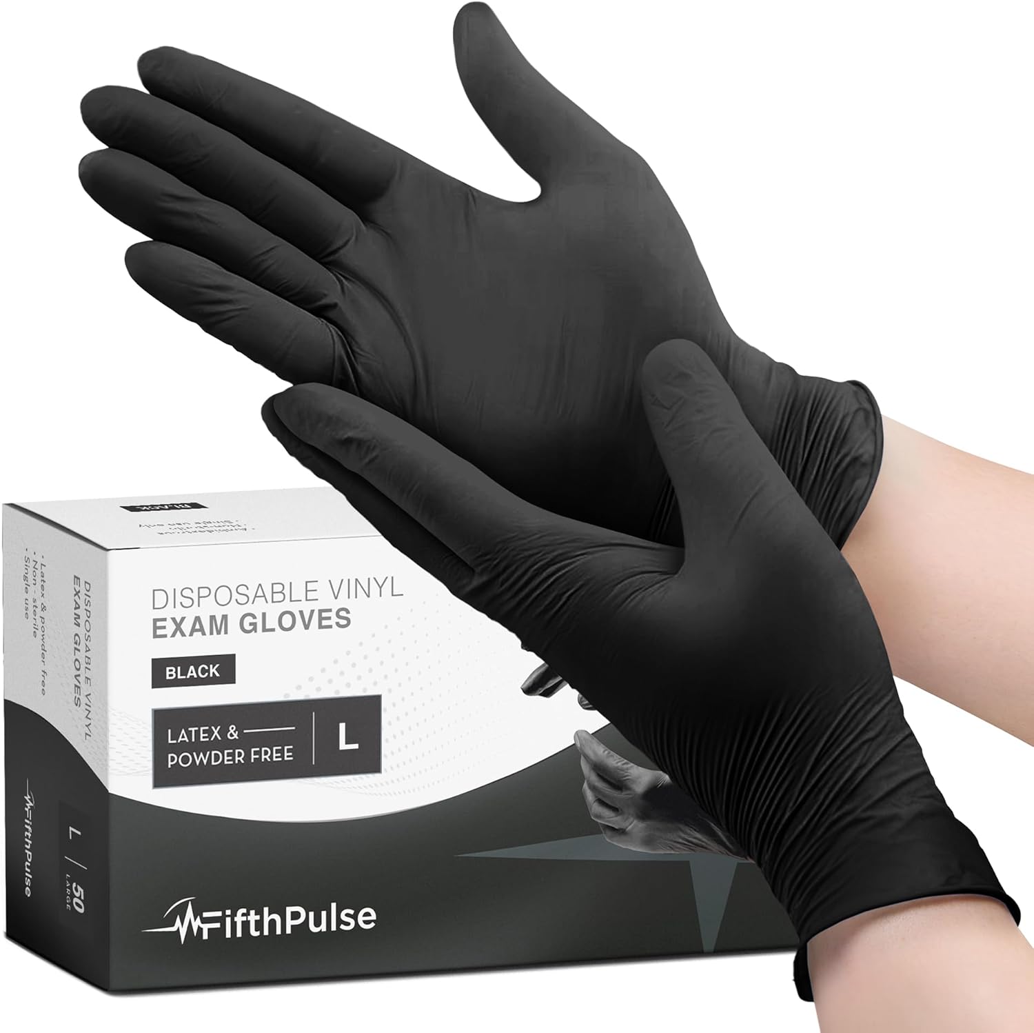 FifthPulse Black Vinyl Disposable Gloves