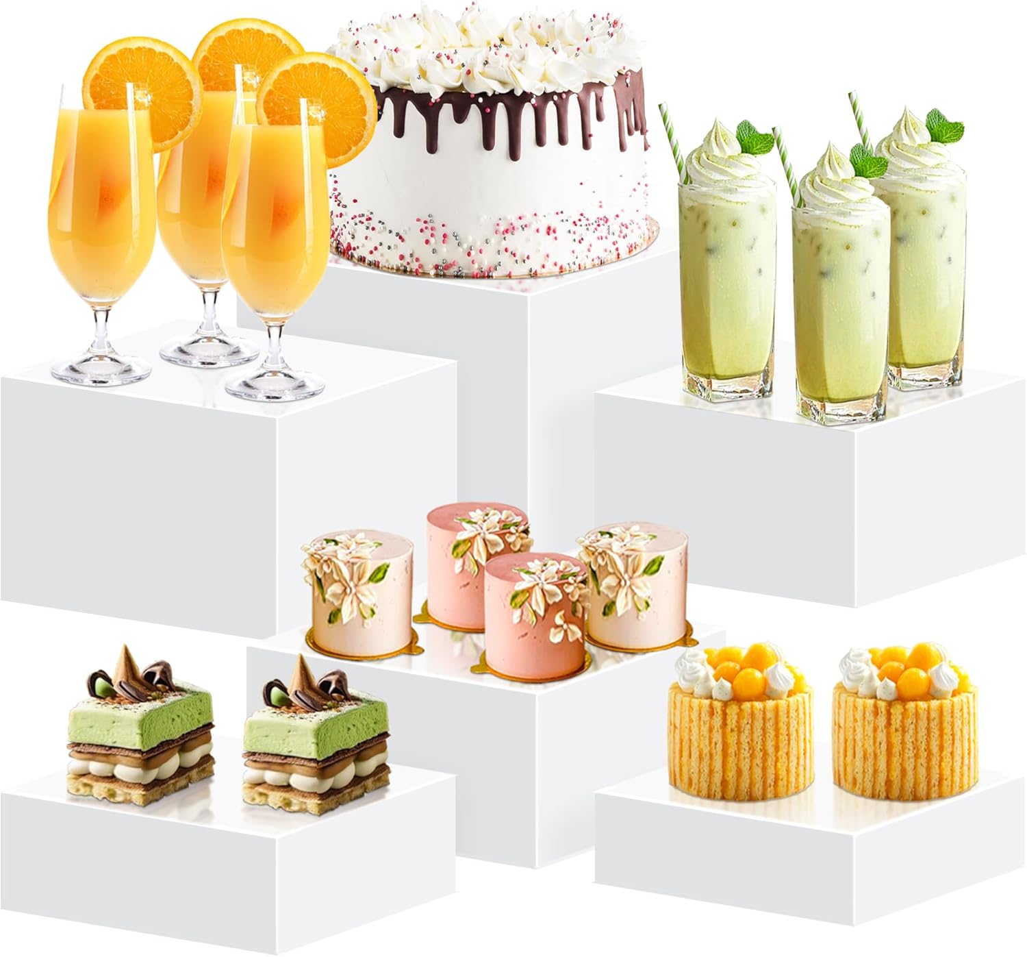6Pcs White Acrylic Display Cube Risers for Buffet