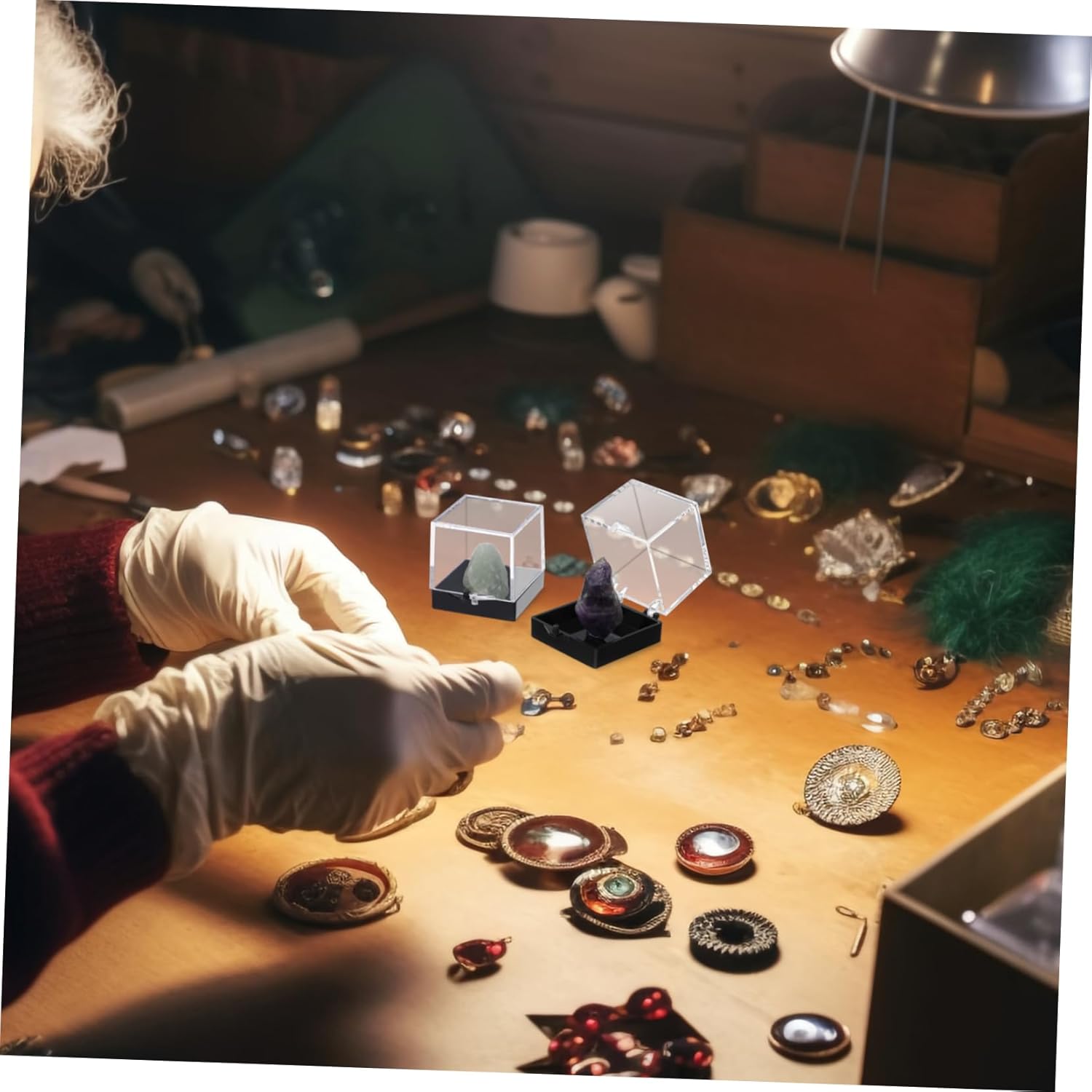 ABOOFAN 48Pcs Plastic Transparent Display Case for Mineral Specimens