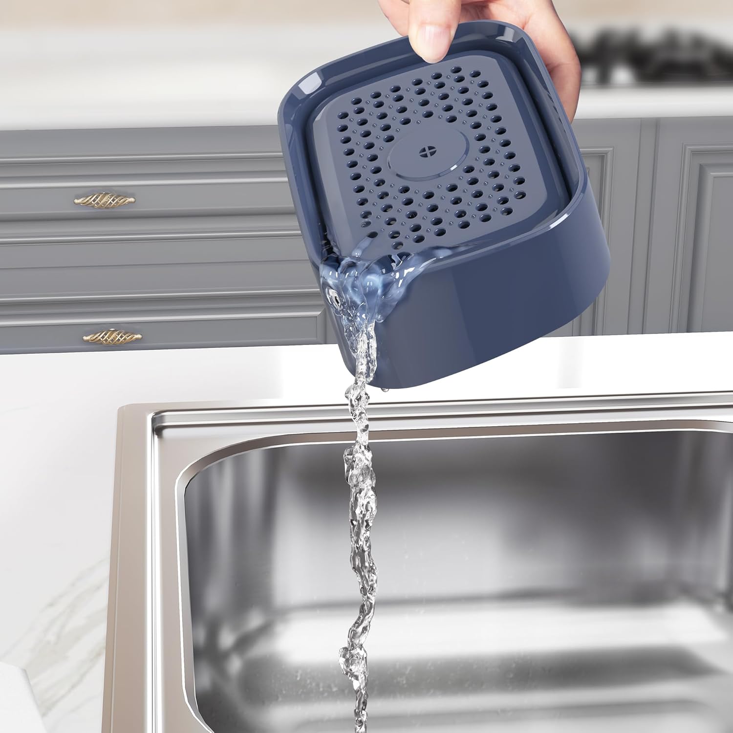 ROSEOK Dish Soap Dispenser with Sponge Holder 17 Ounces Navy Blue