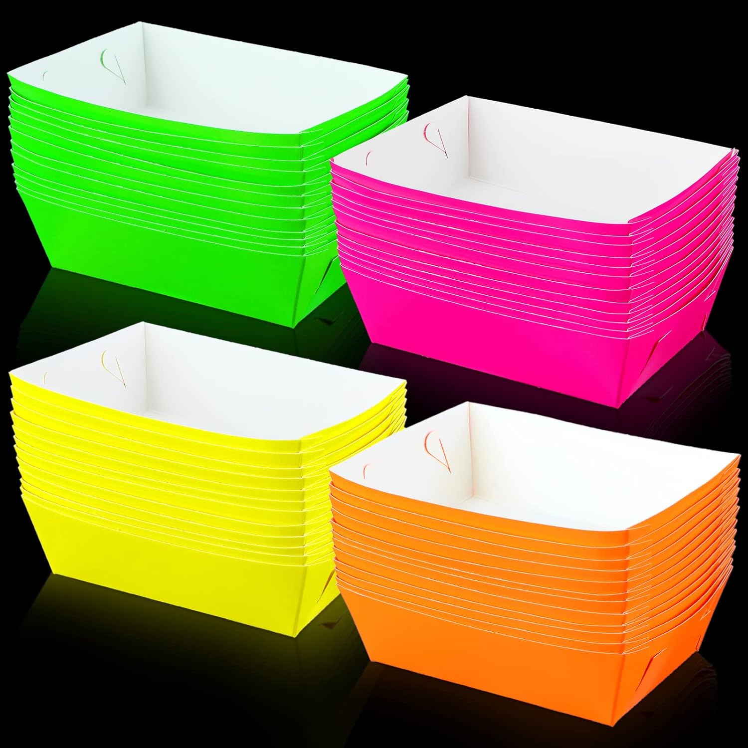 Hoolerry 48 Pcs Neon Glow Food Trays for Parties