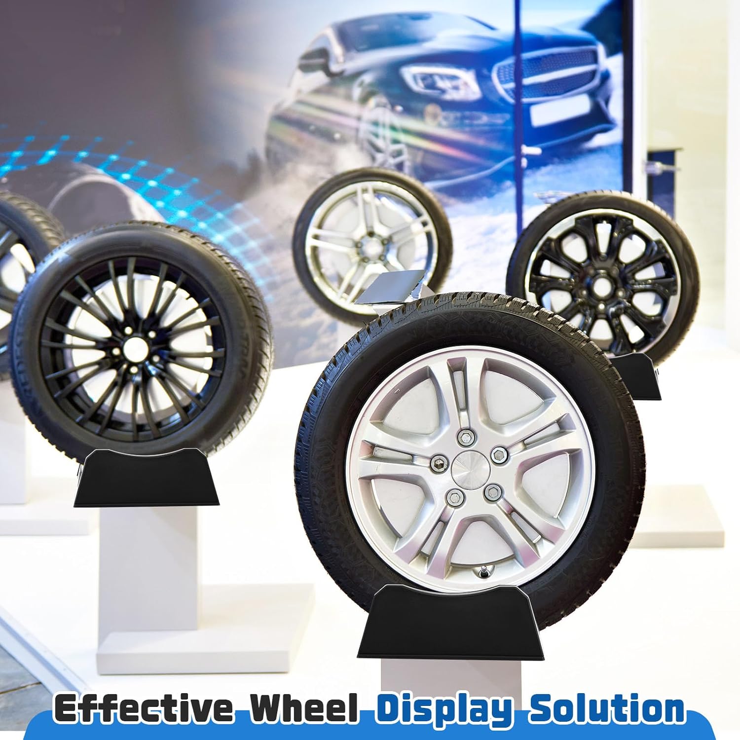 4 Pcs Car Tire Display Stand Adjustable Width Rim Holder Black
