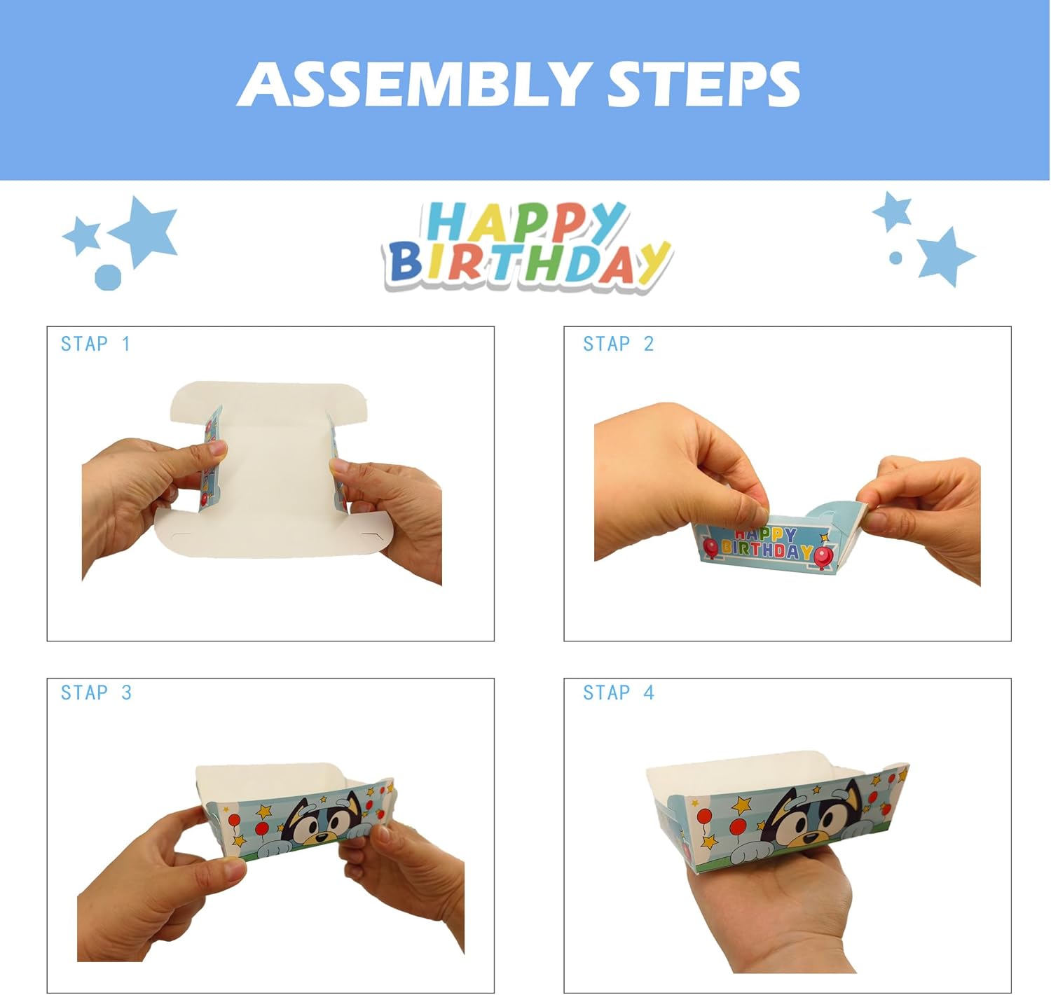 Blue Cartoon Dog Disposable Paper Trays 24Pcs