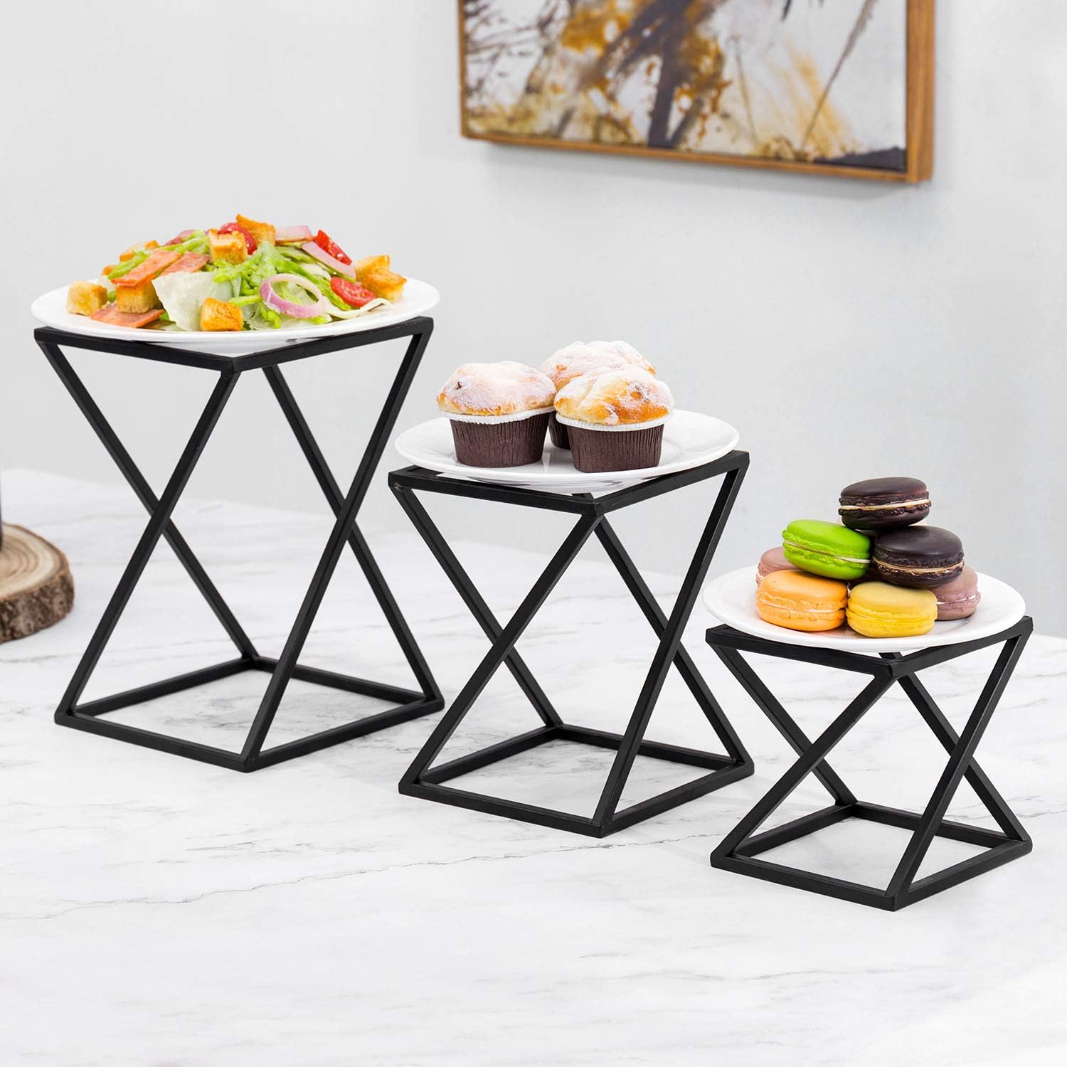 MyGift Twisting Geometric Matte Black Metal Pizza Riser Racks Set of 3