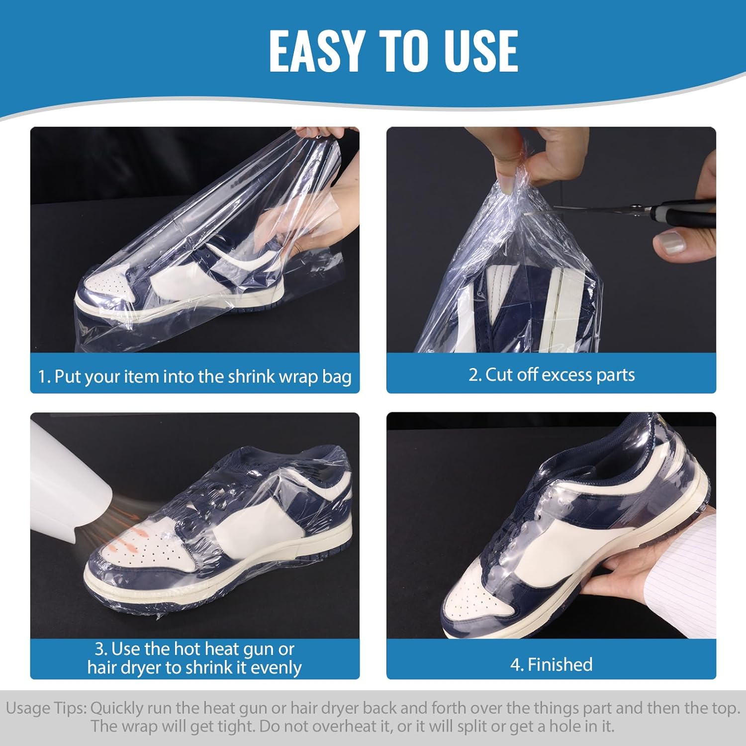 Yeumk 50PCS 10x14 Inch Clear PVC Heat Seal Shrink Wrap Bags for Packaging