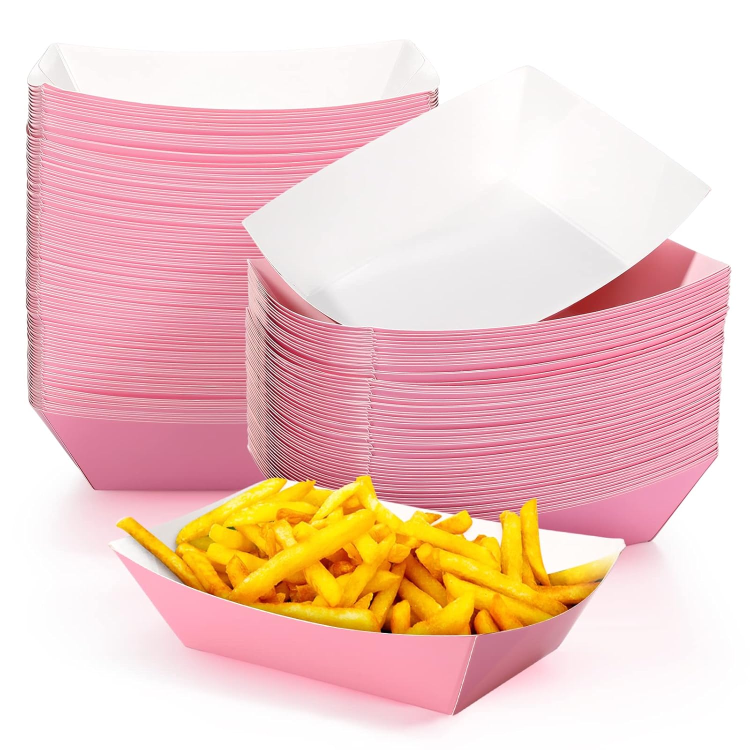 Yinkin 100 Pcs Pink Kraft Paper Food Trays Boat for Tacos and Snacks