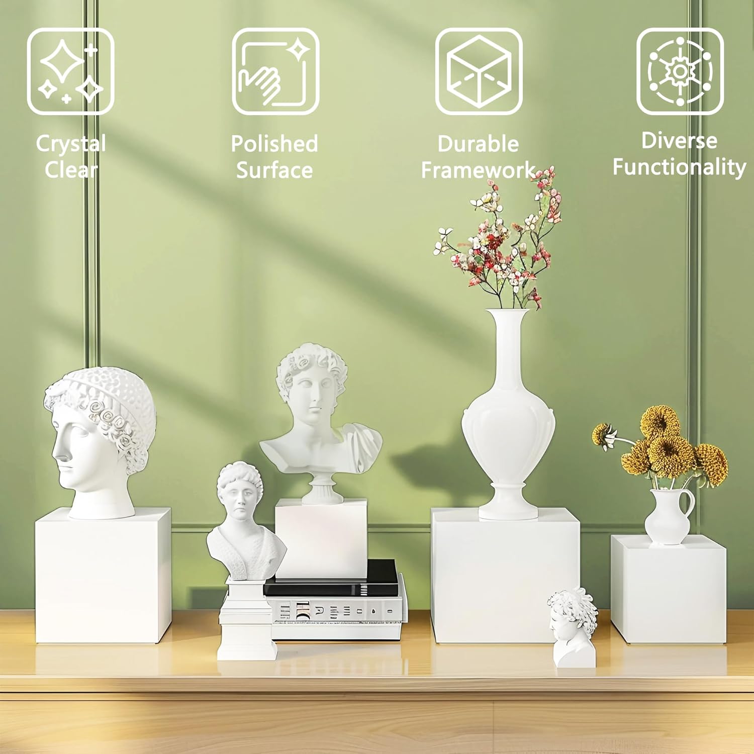 6Pcs White Acrylic Display Cube Risers for Buffet