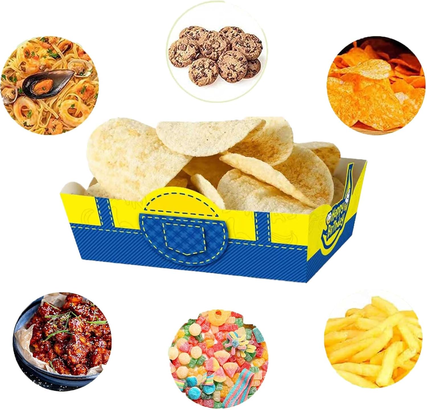 24Pcs Yellow Cartoon Food Serving Tray Birthday Party Decor