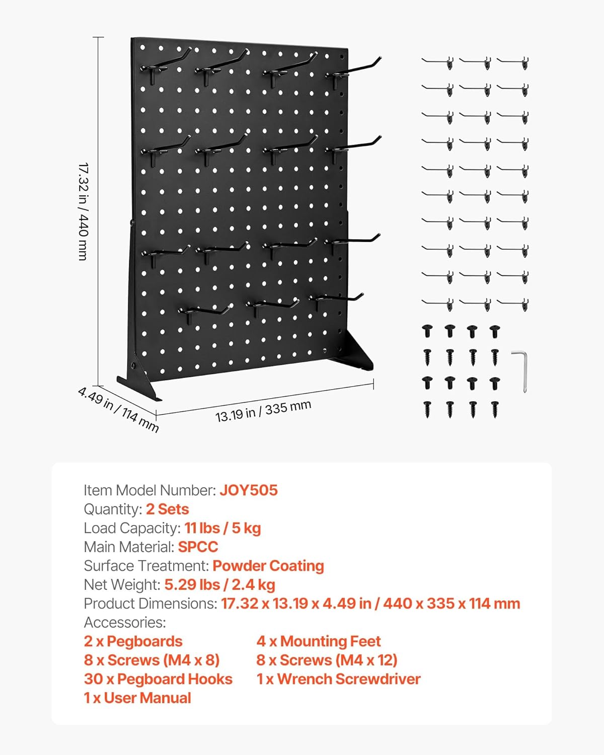 VEVOR Pegboard Display Stand 2 PCS Black 17x13 Inch with 30 Hooks