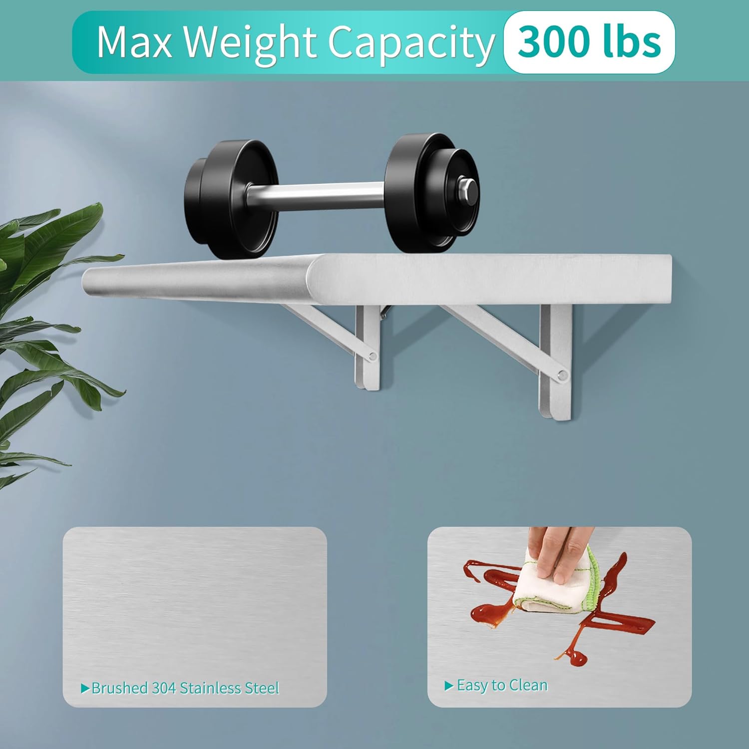 Picesa 36 Inch x 12 Inch Stainless Steel Folding Serving Shelf