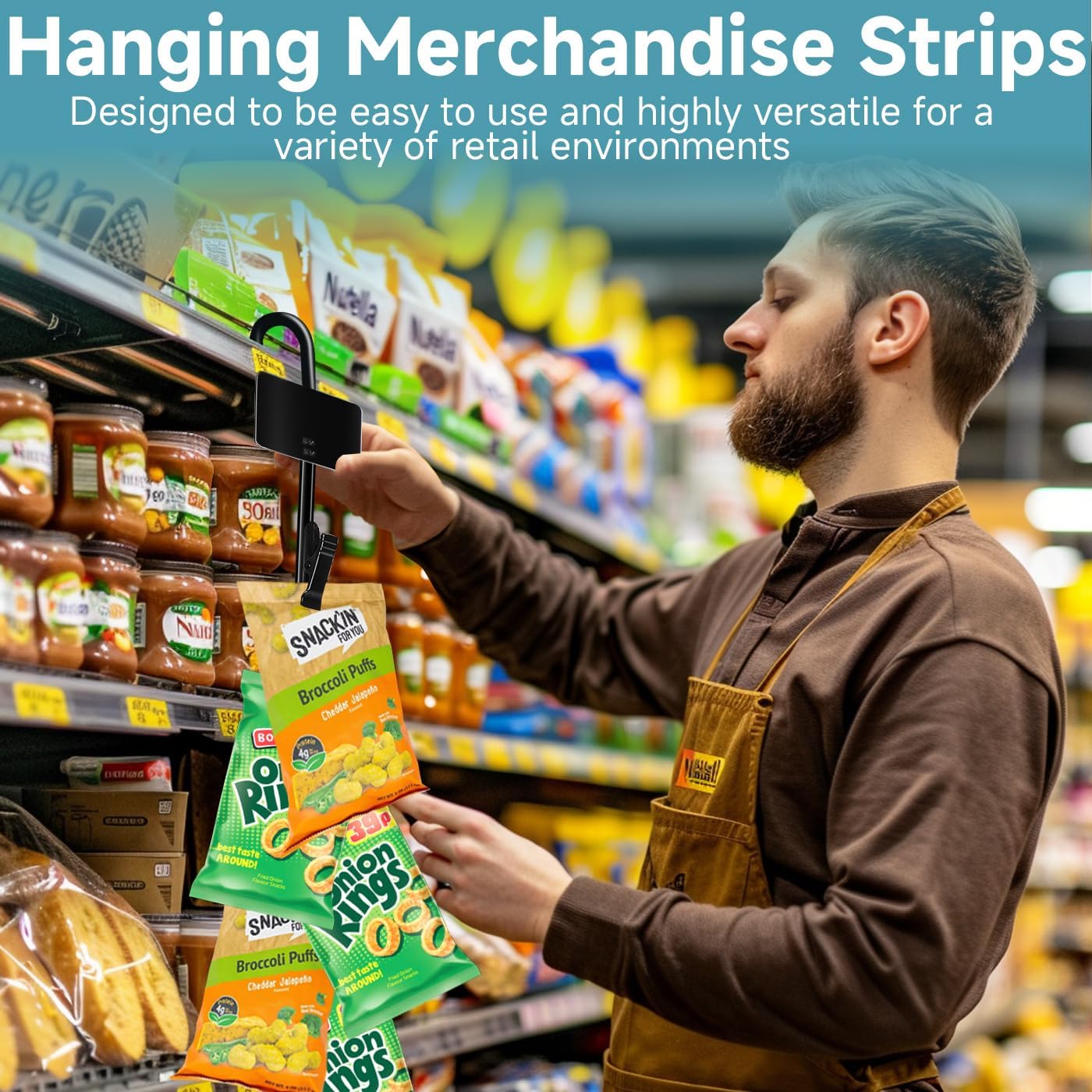 Hanging Merchandise Strips with 6 Clip Holders 4 Pack