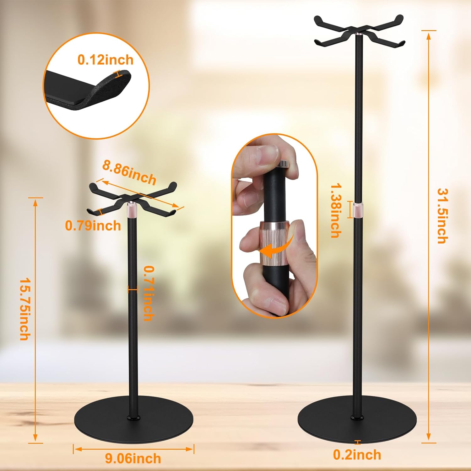 Demao Adjustable Height Purse Display Stand 2 Pack Black Metal