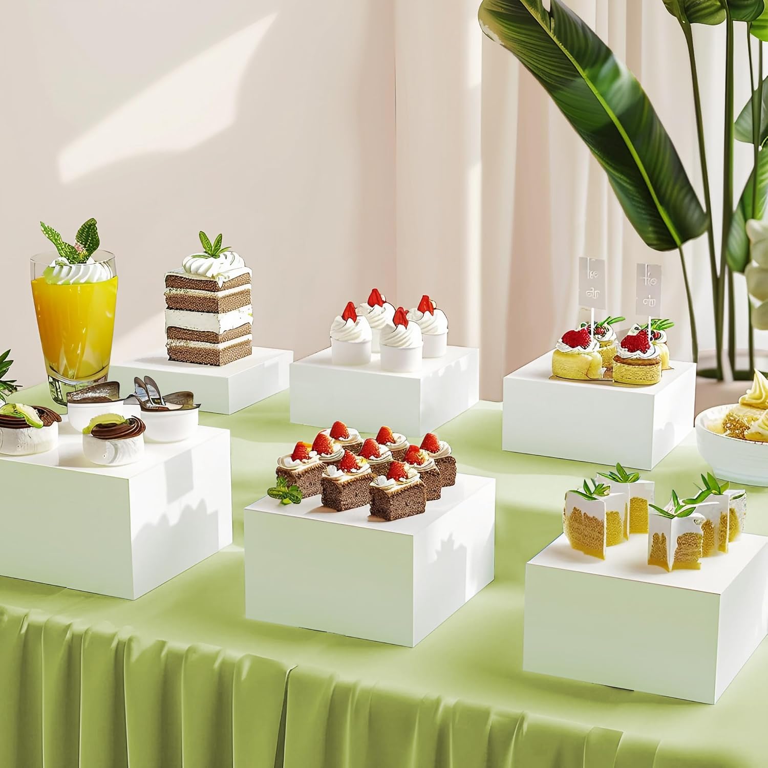 6Pcs White Acrylic Display Cube Risers for Buffet