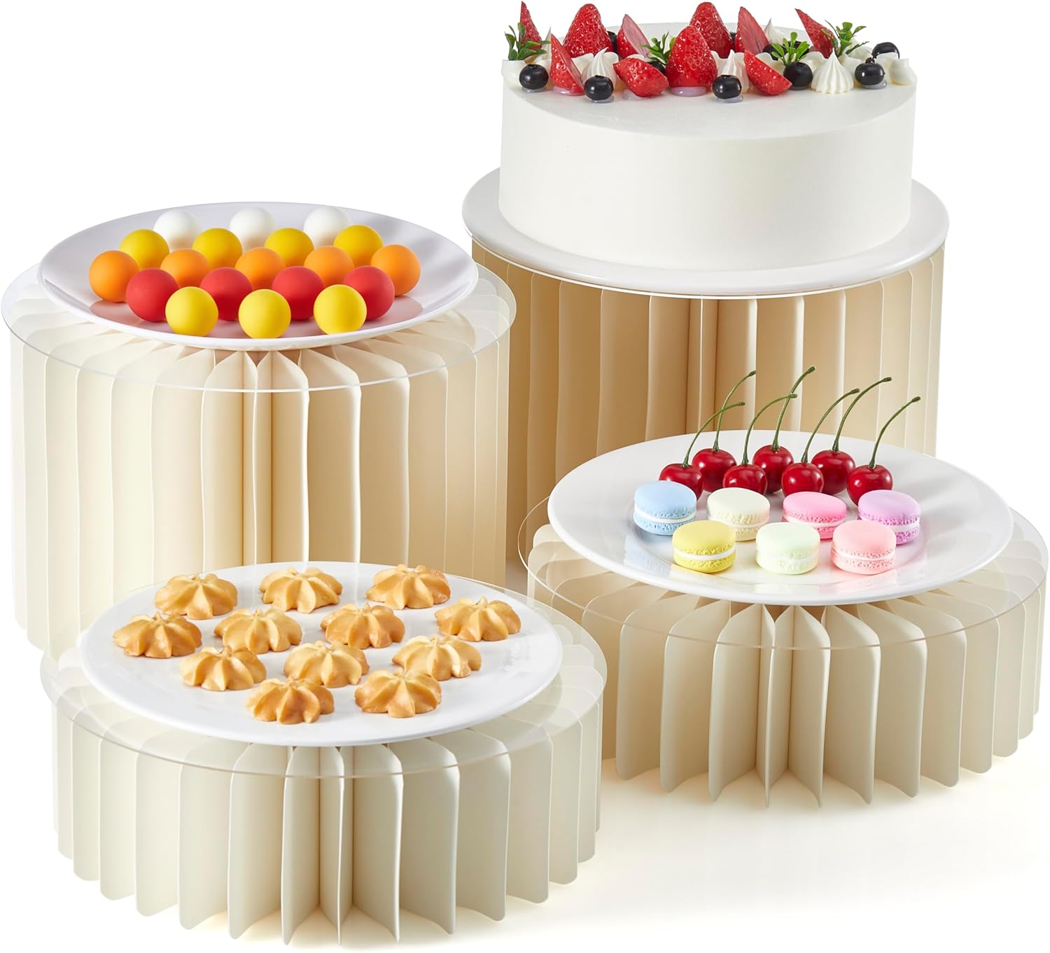 4-Pack White Buffet Risers with Acrylic Plates