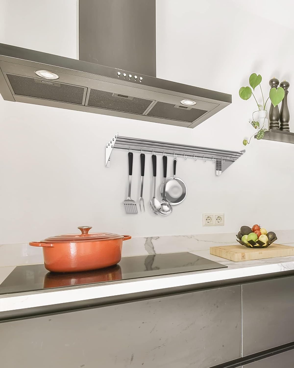 EcoExplorer Stainless Steel Wall Shelf with 10 Hooks