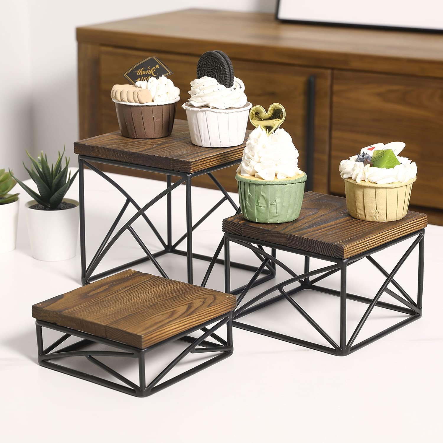 MyGift Modern Tabletop Dessert Stand Risers Set of 3