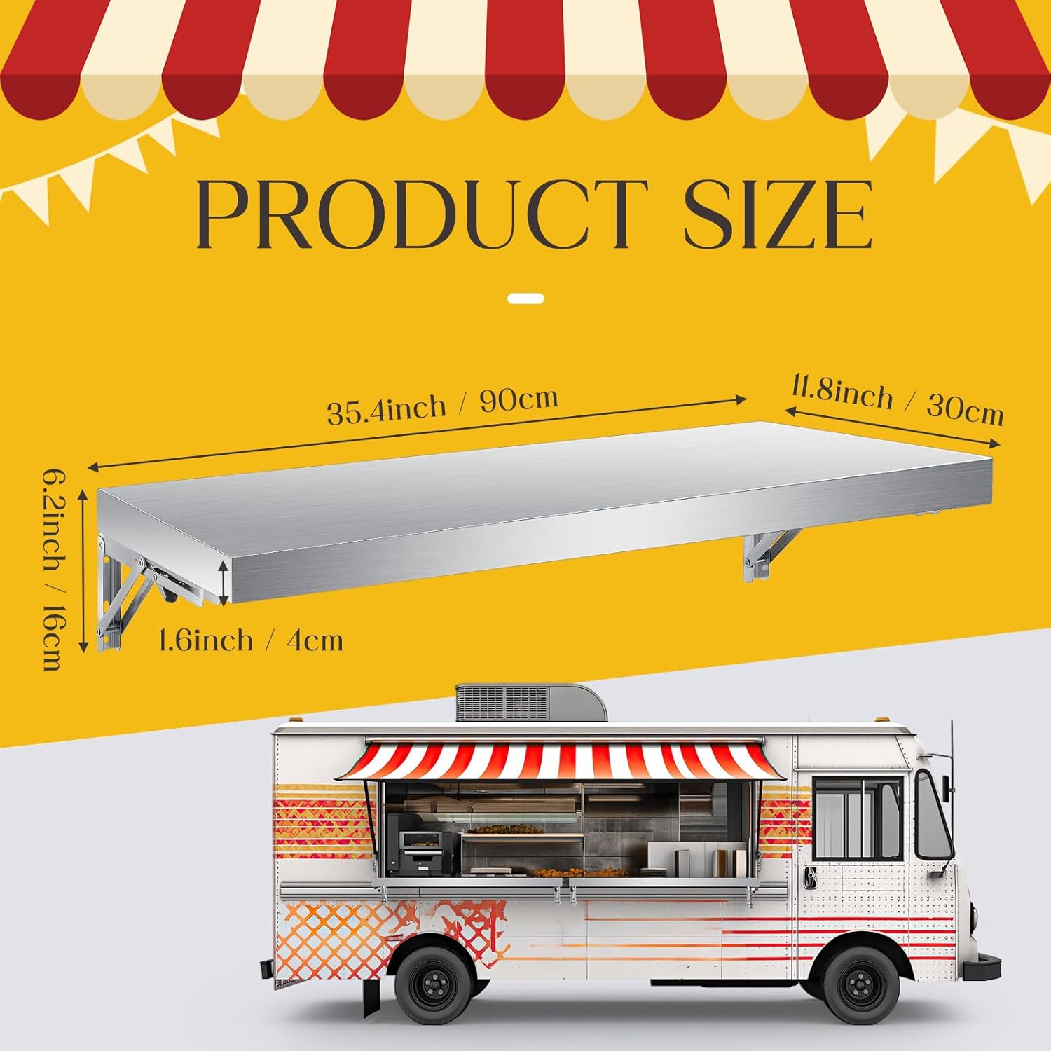 Stainless Steel Folding Wall Shelf for Food Trucks