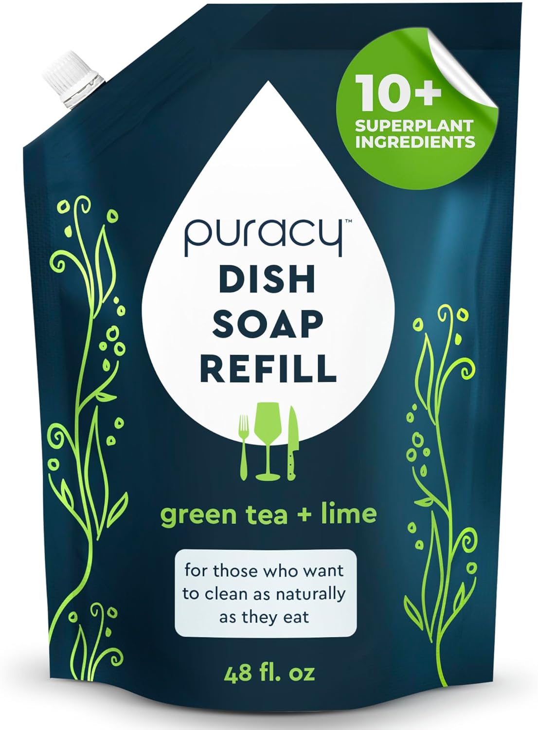 Puracy Natural Dish Soap Refill 48 Fl Oz Green Tea Lime