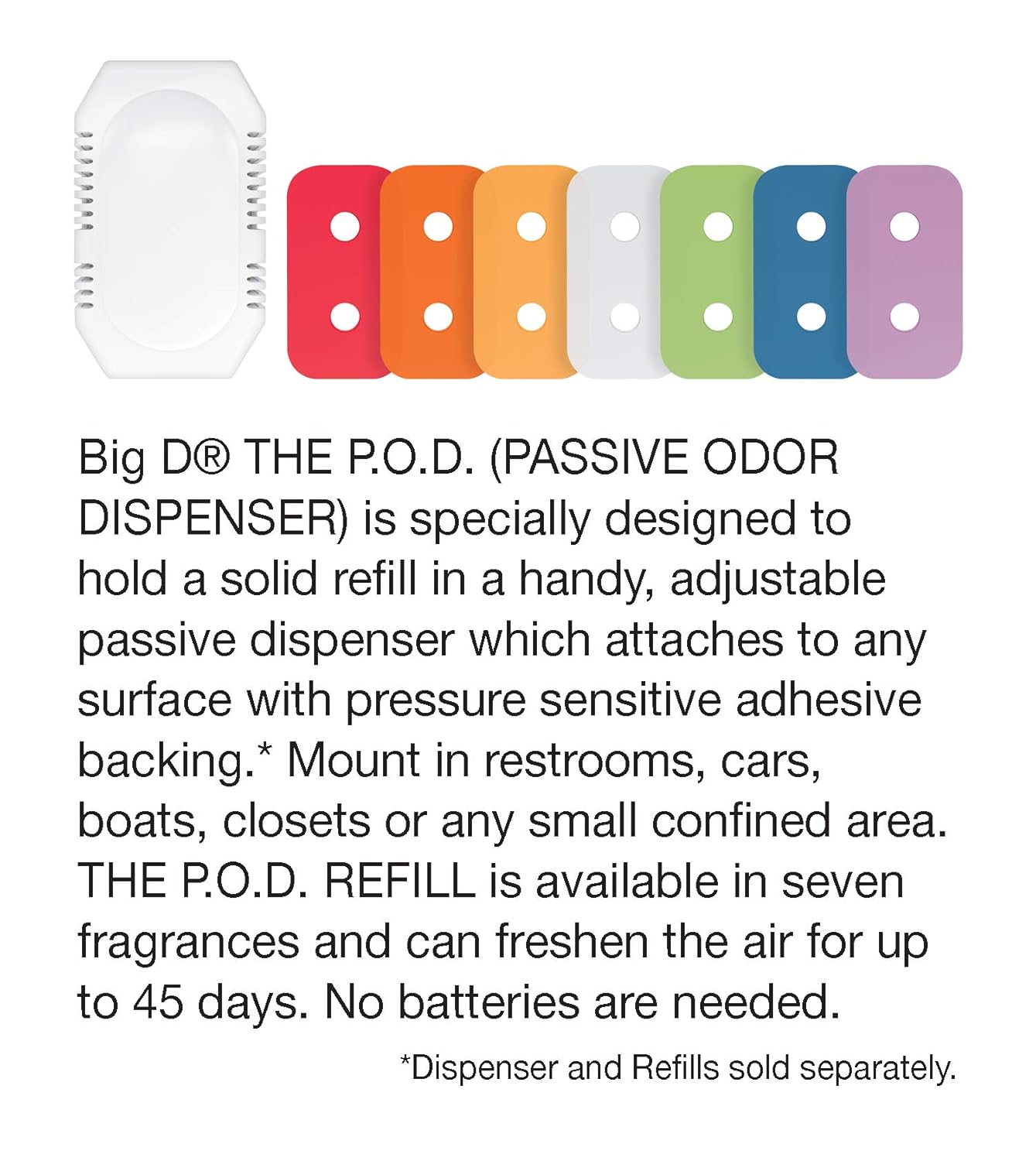 Big D 181 POD Passive Odor Dispenser Refill Melon Mist Fragrance White Pack of 24