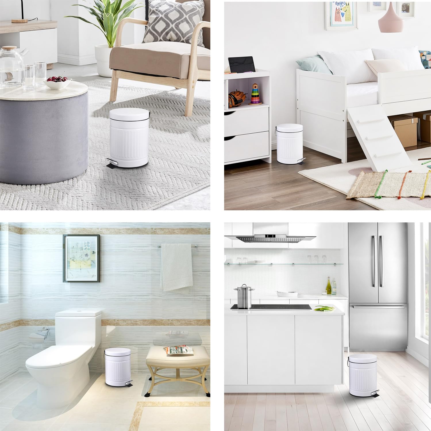 5L Round Step Trash Can with LidMini Metal Wastebasket for Home Office Car