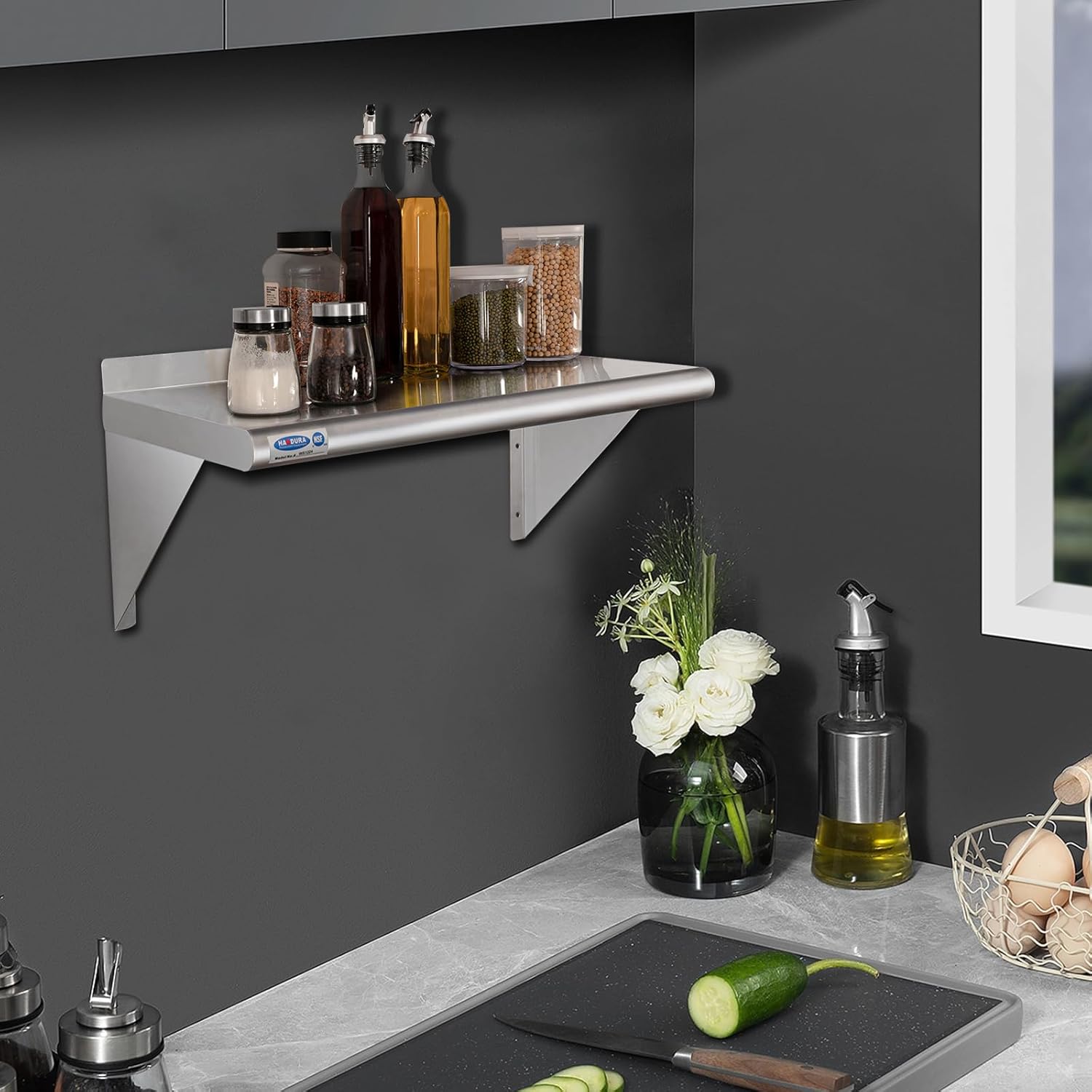 HARDURA 14x24 Stainless Steel Wall Shelf 240lb