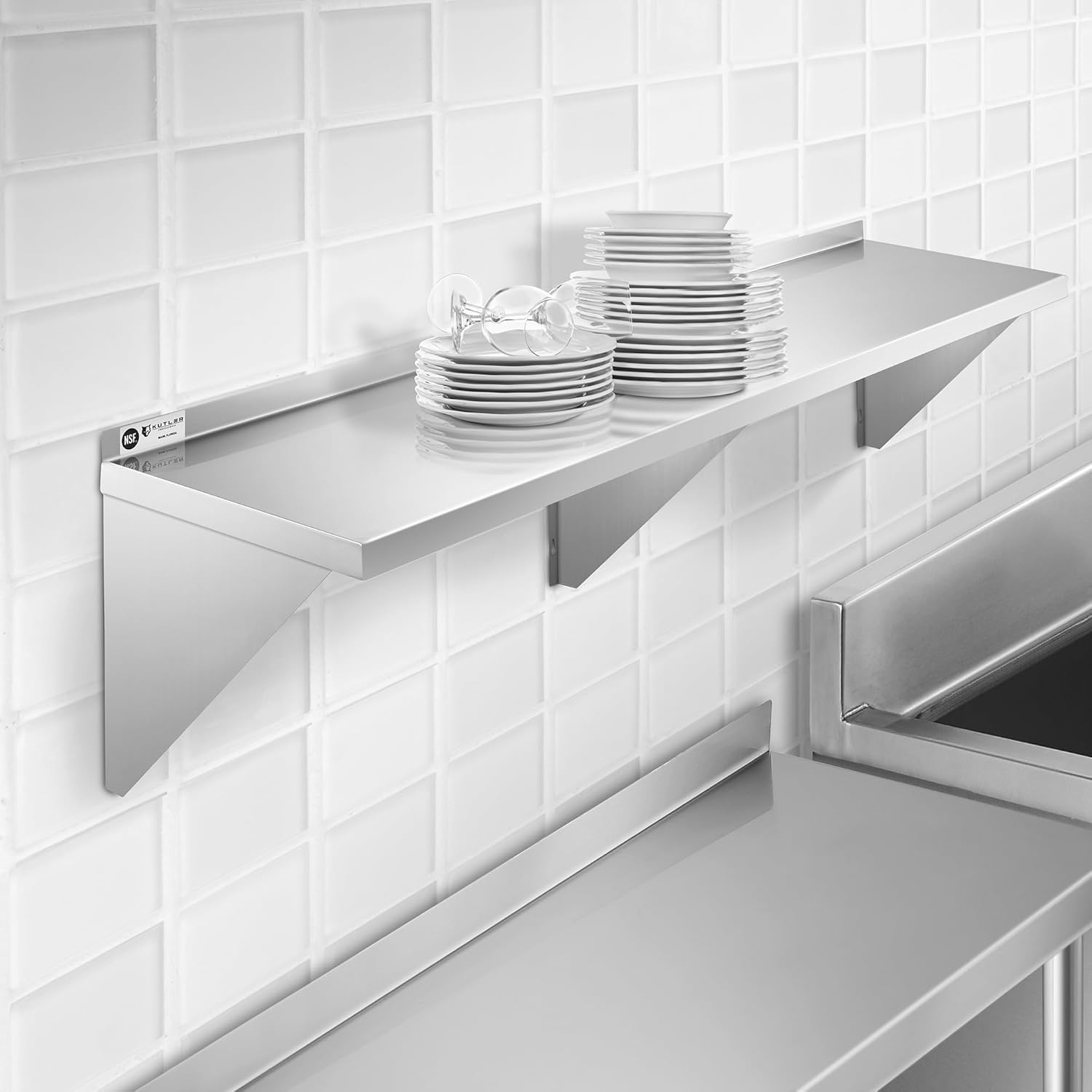 KUTLER Stainless Steel Shelf 18x72 NSF Commercial Wall Mount