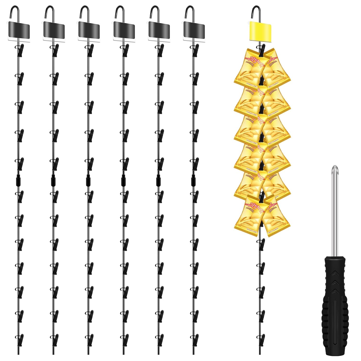 6 Pack Light-Duty Metal Hanging Strips with Hooks Black