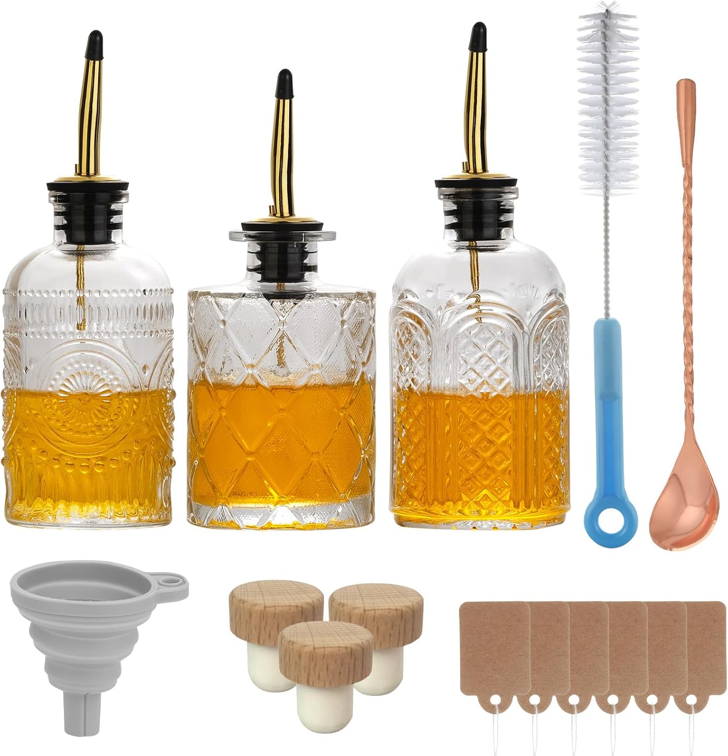 WHJY 3 Pack Small Syrup Dispenser with Pour Spout and Cleaning Tools