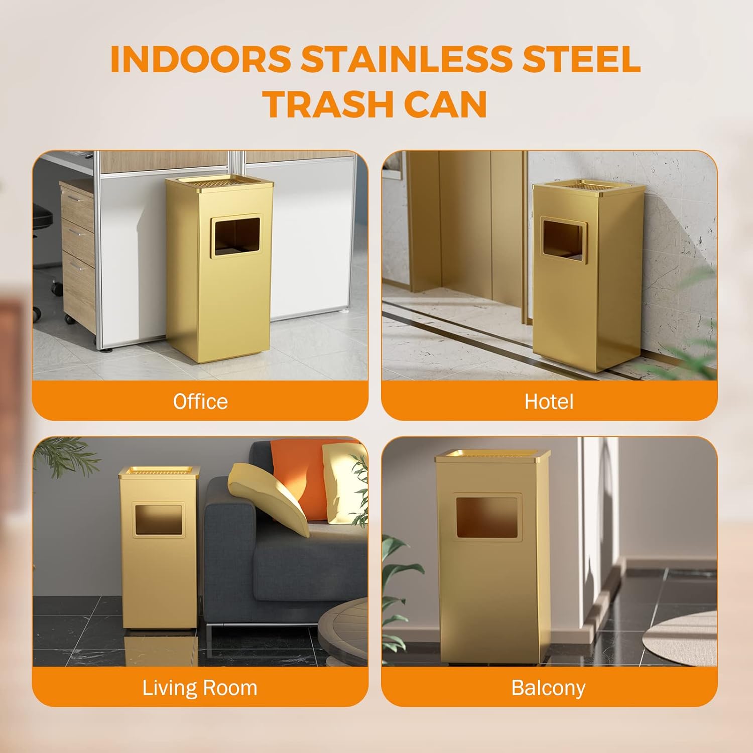 BEAMNOVA Trash Can Black Stainless Steel Durable Indoor Outdoor